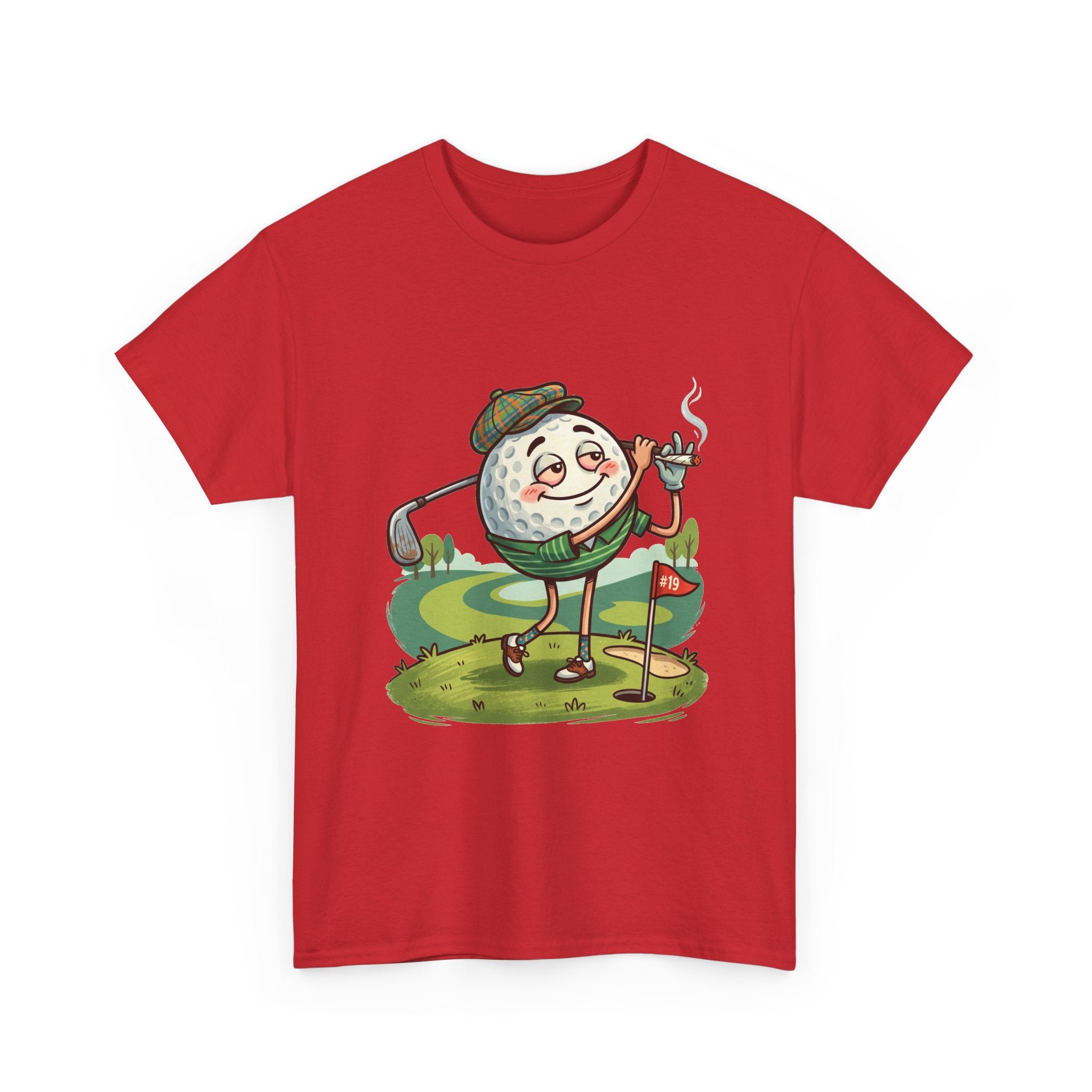 Golf Ball Character Weed T‑Shirt — Funny Retro Golfer Cartoon Tee