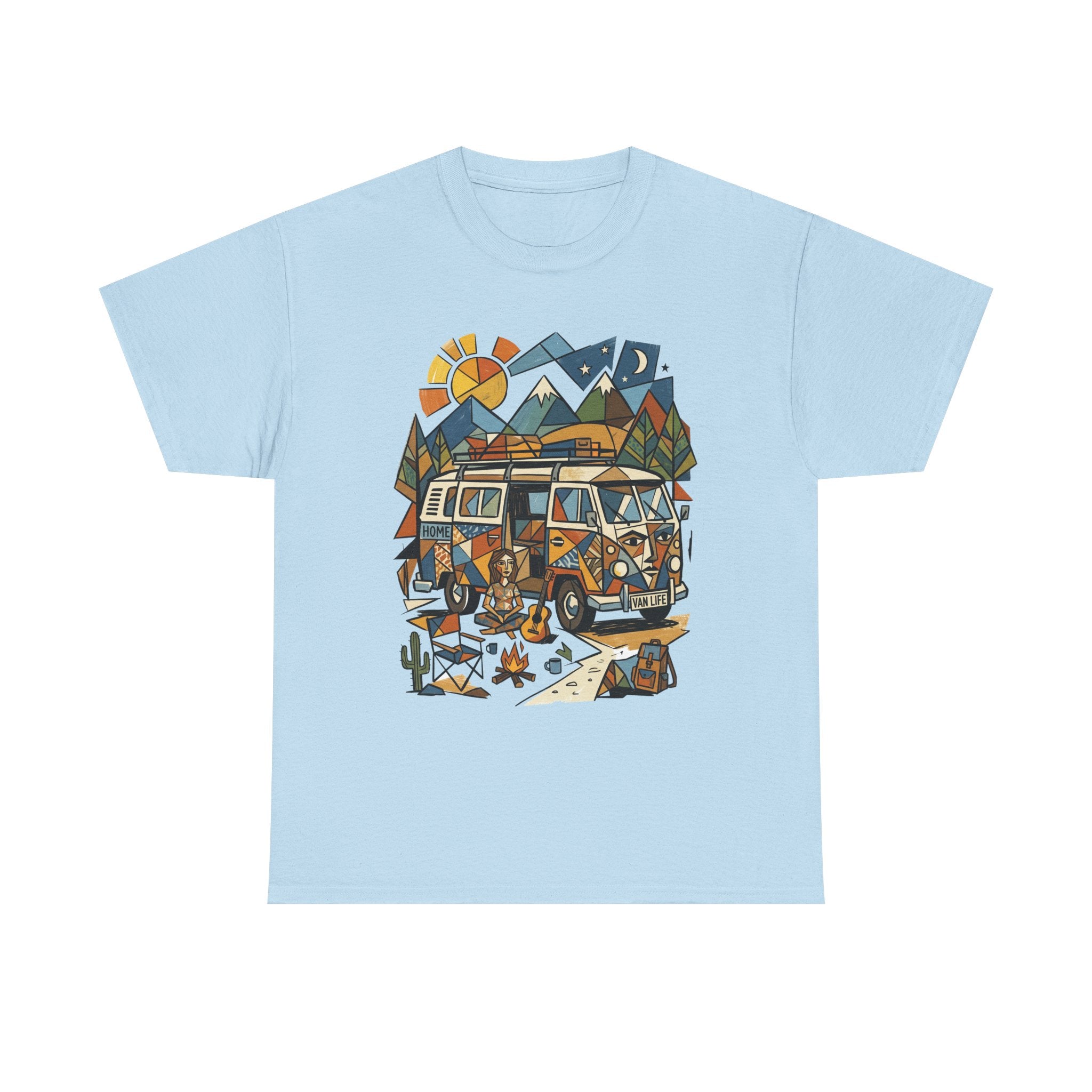 Adventure Van Camping T-Shirt — Retro Camper Van, Mountains & Campfire Graphic Tee