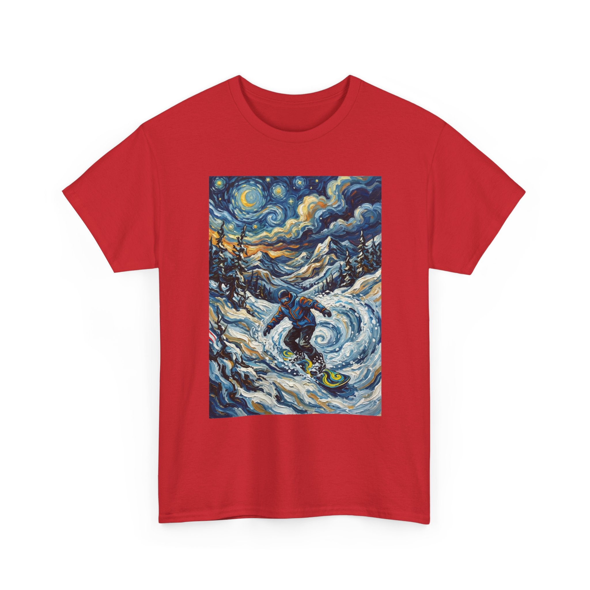 Snowboarder Van Gogh Style Tee — Starry Night Snowboarding Graphic Shirt