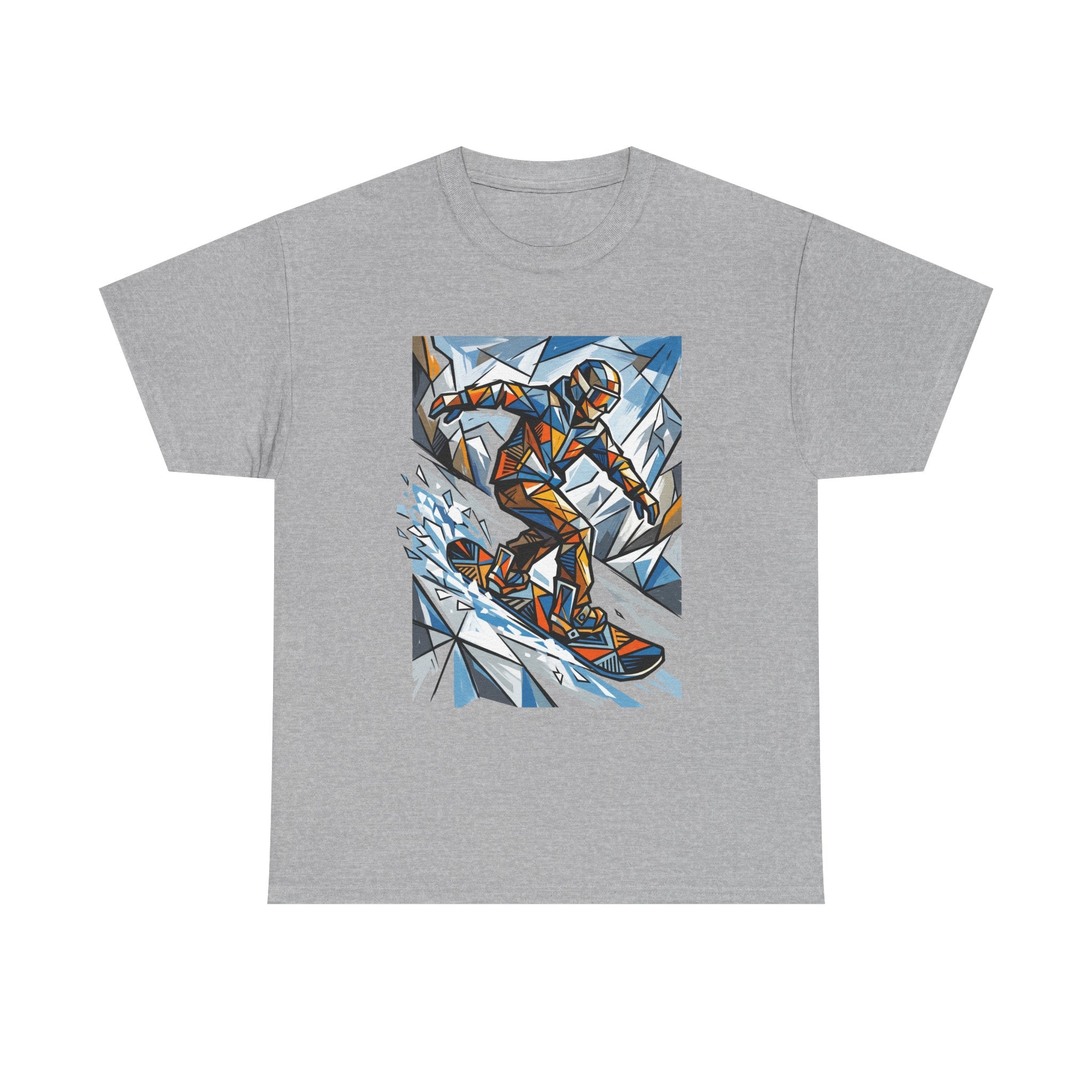 Snowboarder Geometric Art T-Shirt — Abstract Winter Sports Graphic Tee