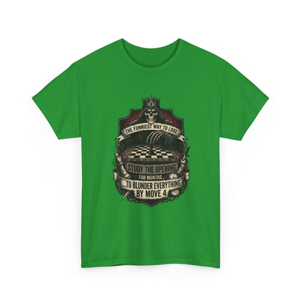Chess Lover T-Shirt — "Study the Opening... Blunder Everything by Move 4" Vintage Chess Tee