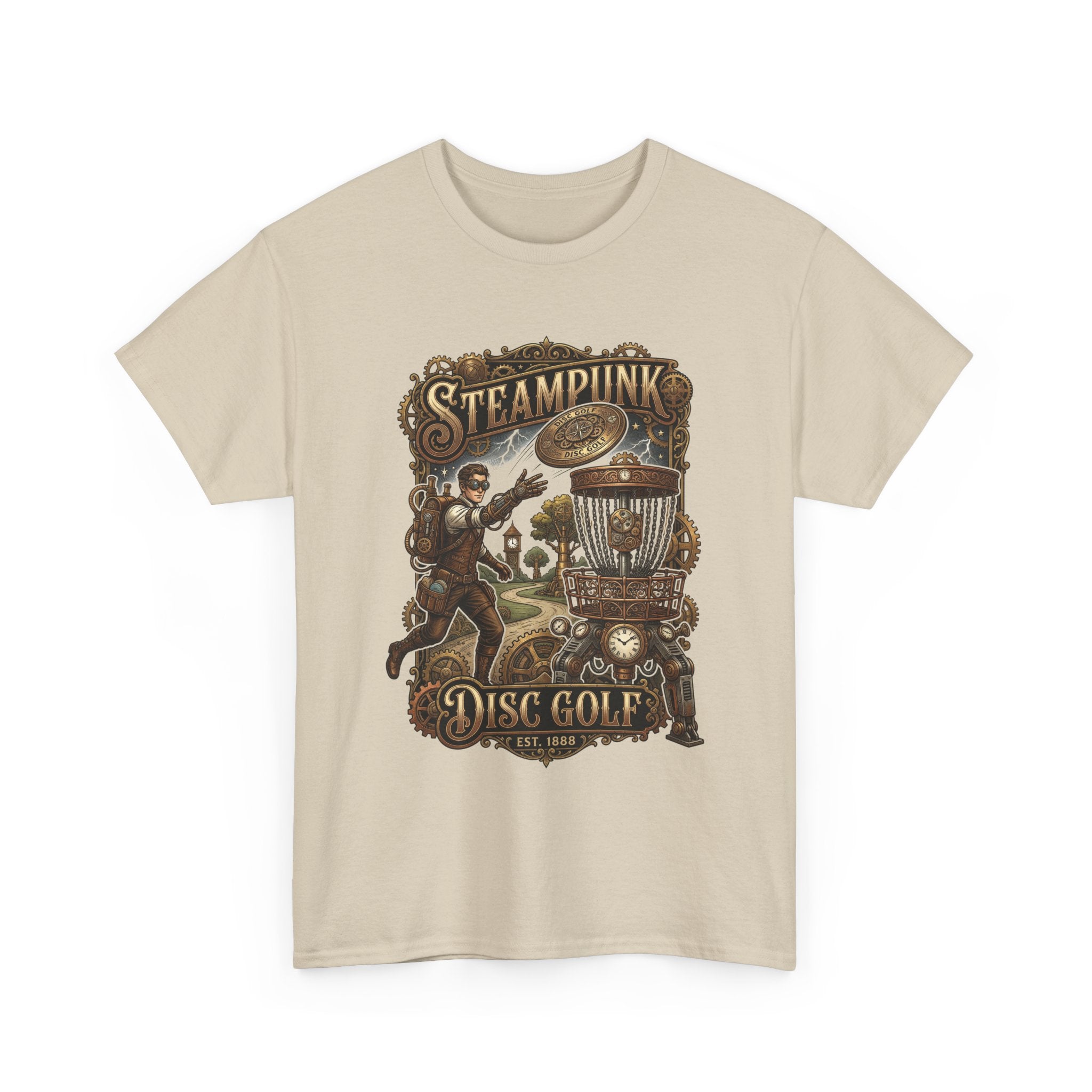 Steampunk Disc Golf T‑Shirt – Vintage Industrial Disc Golf Tee