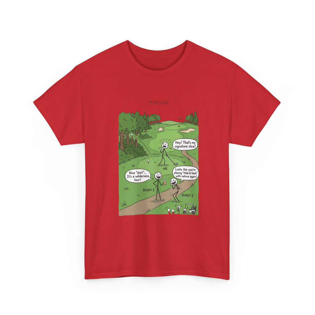 Golf Cartoons Graphic Tee — Funny Golf Humor T-Shirt ("Fore! That's a Mulligan, Dad")