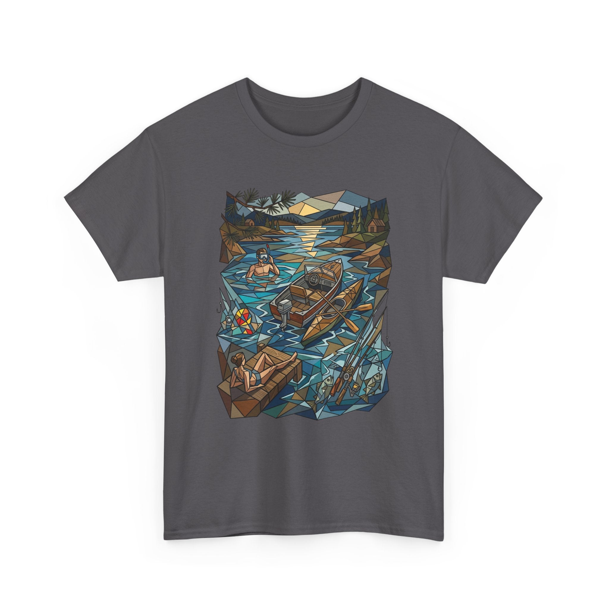 Fishing River Scene T-Shirt — Scenic Canoe & Rowboat Lake Outdoor Adventure Tee