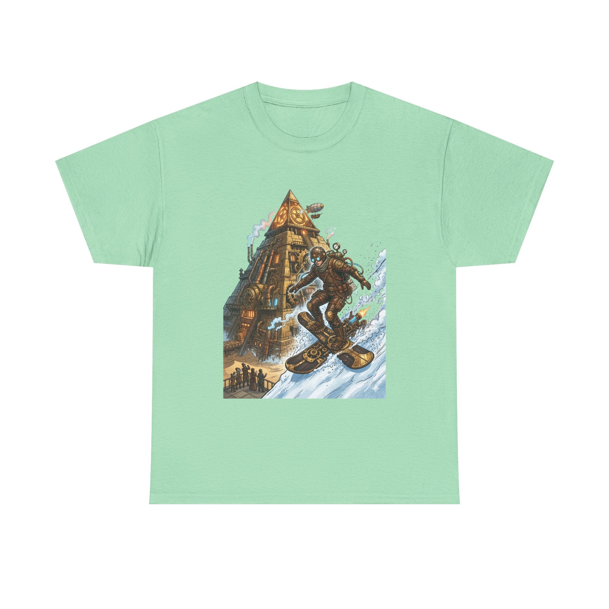 Steampunk Snowboard T‑Shirt — Retro Mountain Adventure Graphic Tee