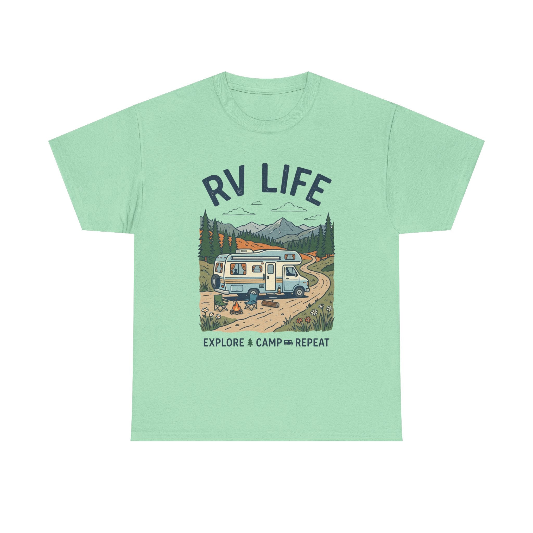 RV Life T-Shirt - Explore & Camp Repeat Vintage Camper Tee