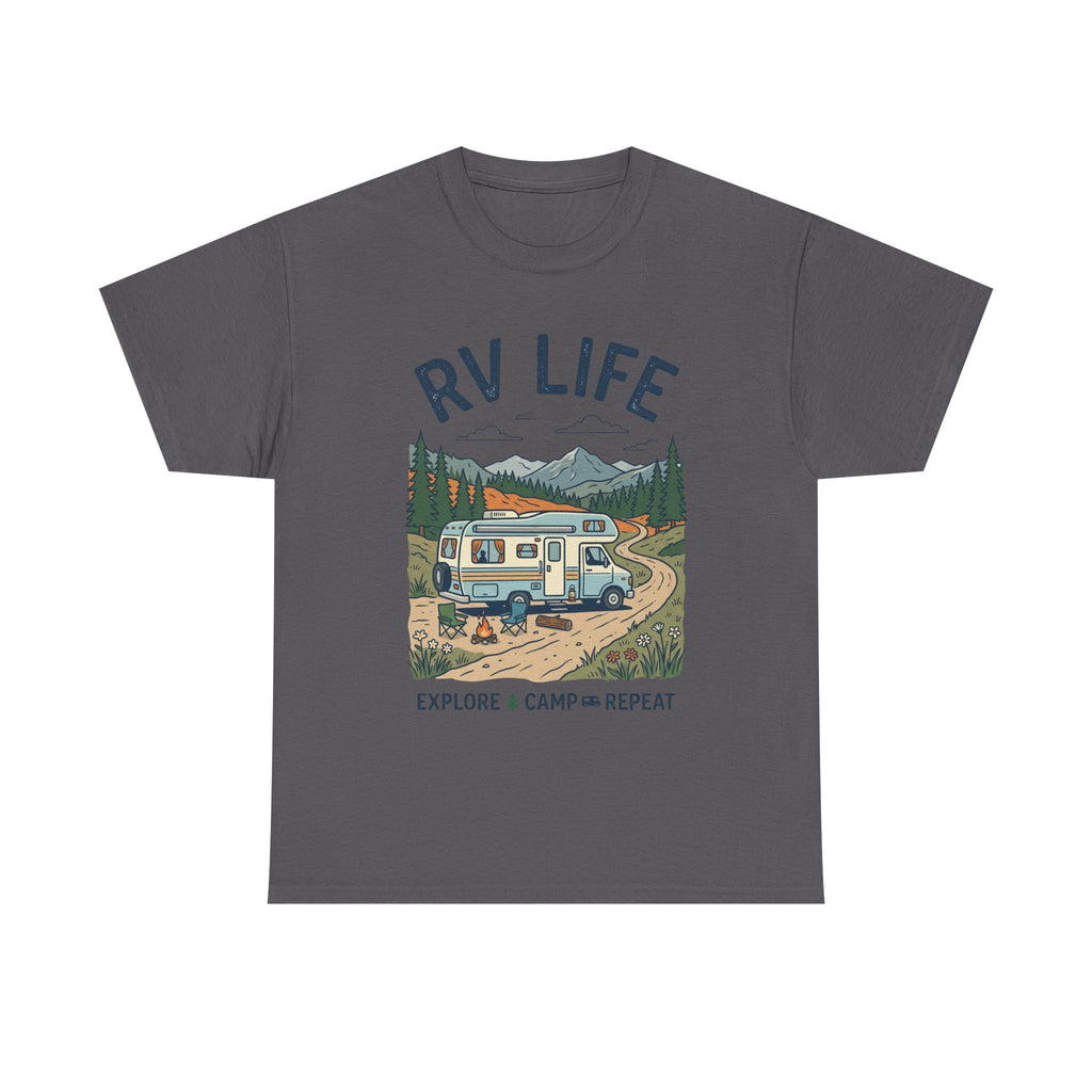 RV Life T-Shirt - Explore & Camp Repeat Vintage Camper Tee