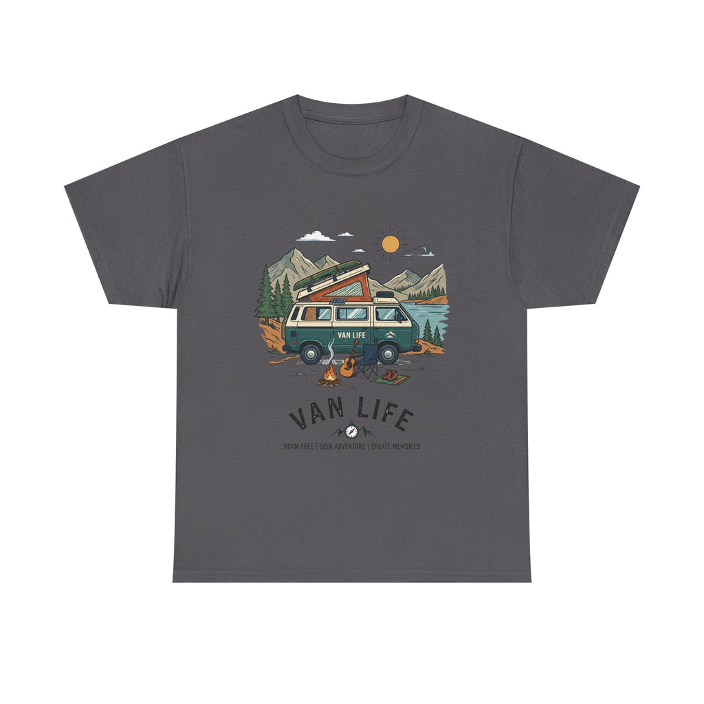 Van Life Camper T-Shirt — Retro Adventure Tee with Campfire Graphic