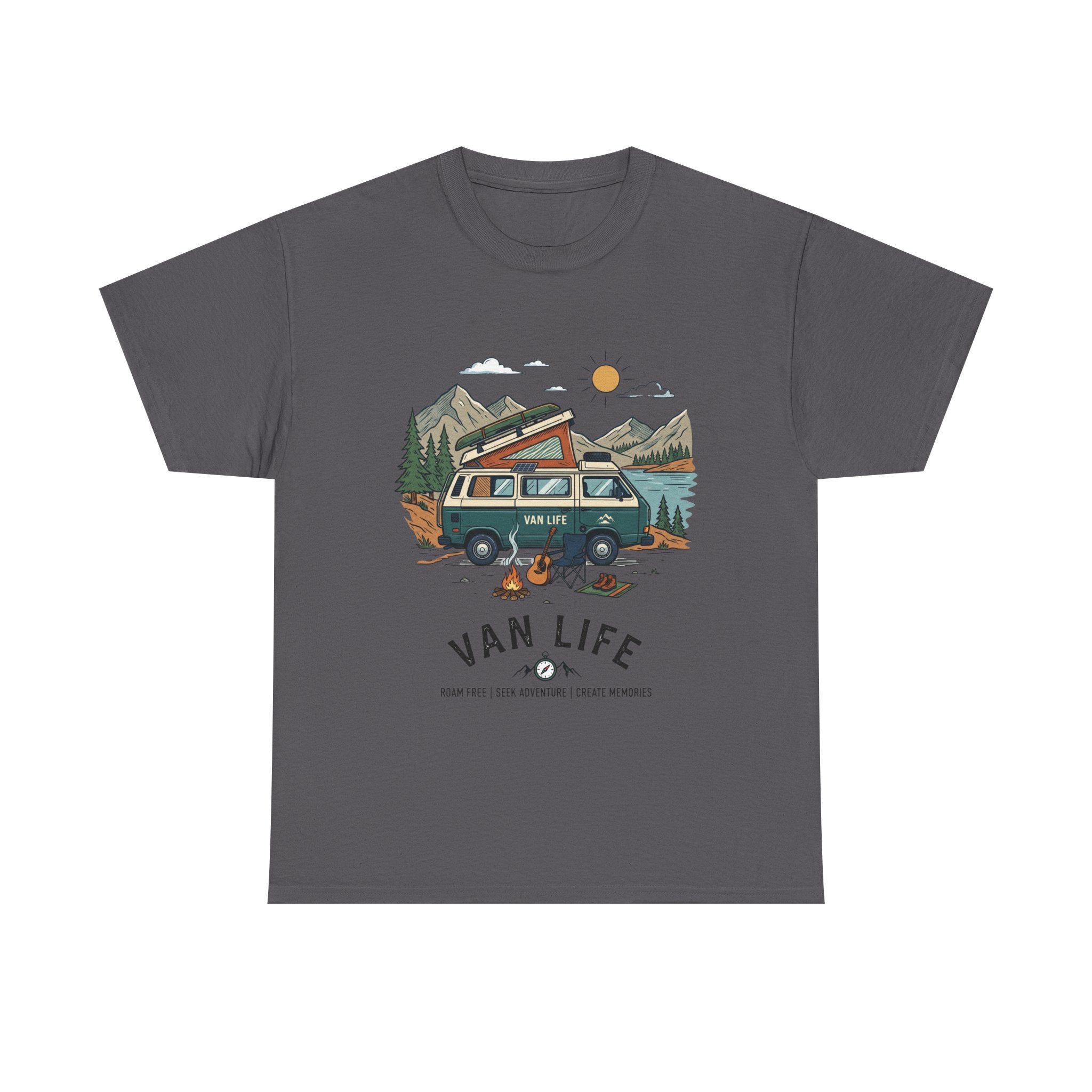 Van Life Camper T-Shirt — Retro Adventure Tee with Campfire Graphic