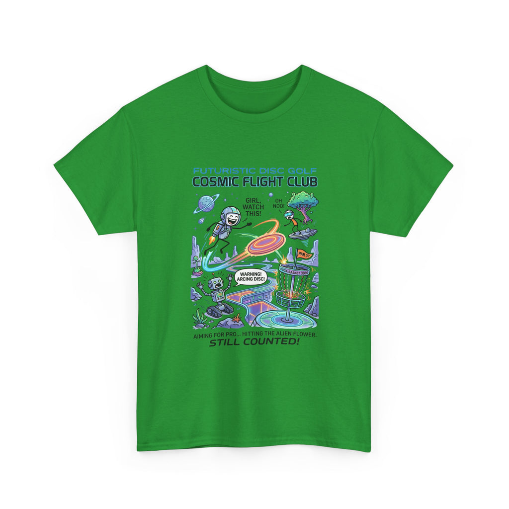 Cosmic Flight Club Disc Golf T-Shirt — Futuristic Outer Space Design