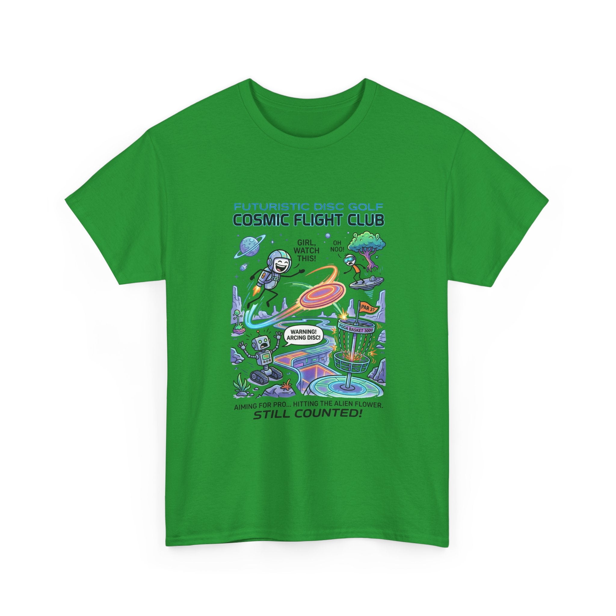 Cosmic Flight Club Disc Golf T-Shirt — Futuristic Outer Space Design