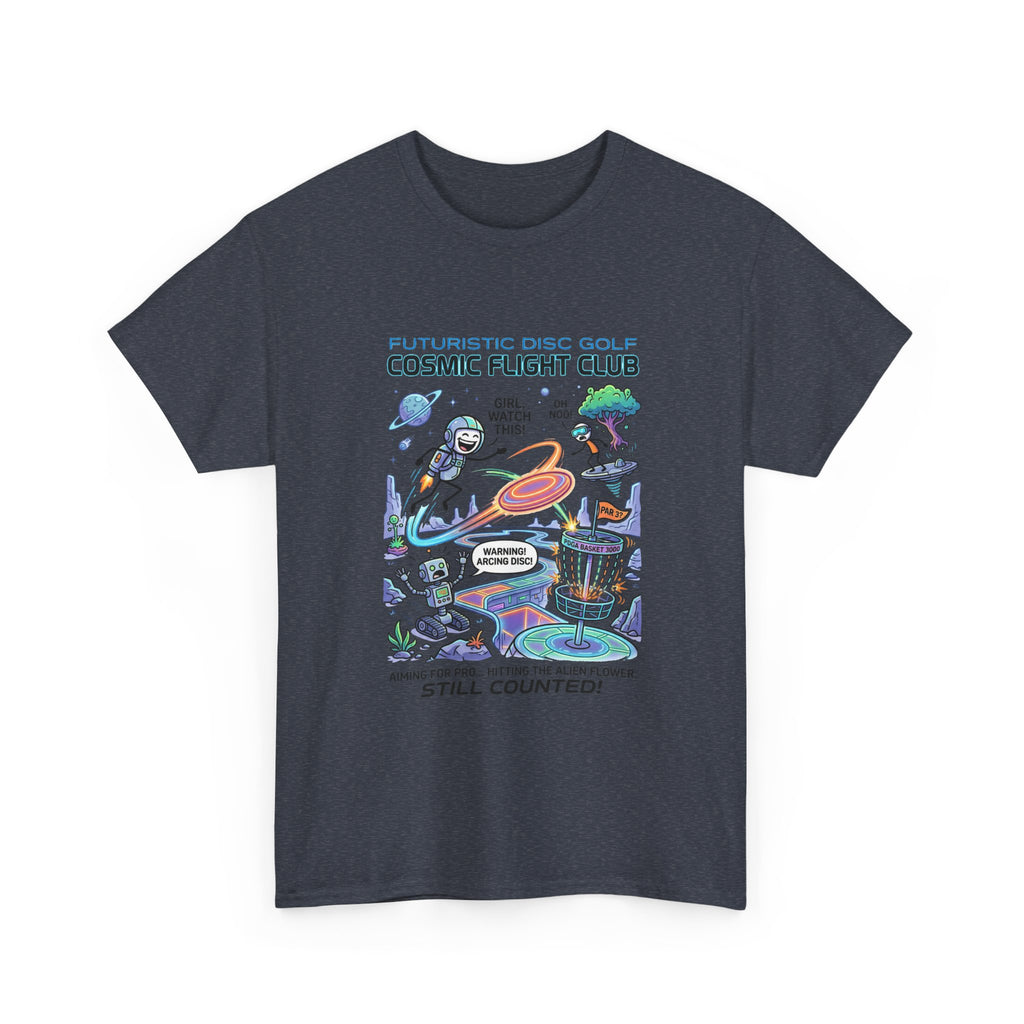 Cosmic Flight Club Disc Golf T-Shirt — Futuristic Outer Space Design