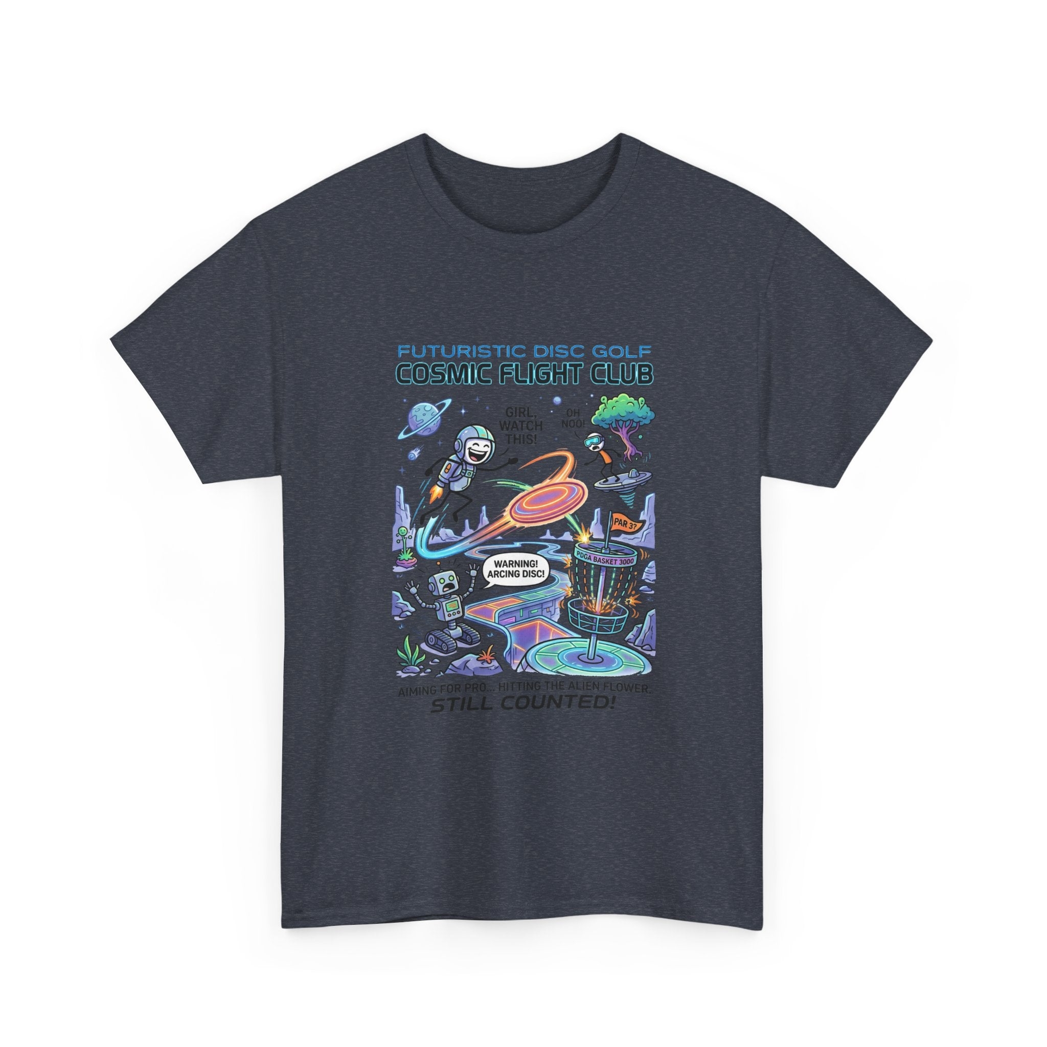 Cosmic Flight Club Disc Golf T-Shirt — Futuristic Outer Space Design