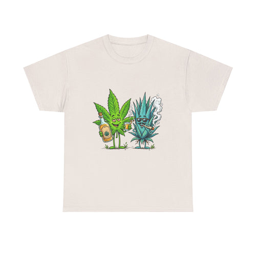 A Tequila & Cannabis Buds Friends T-Shirt — Funny Weed/Agave Leaf & Joint Graphic Tee