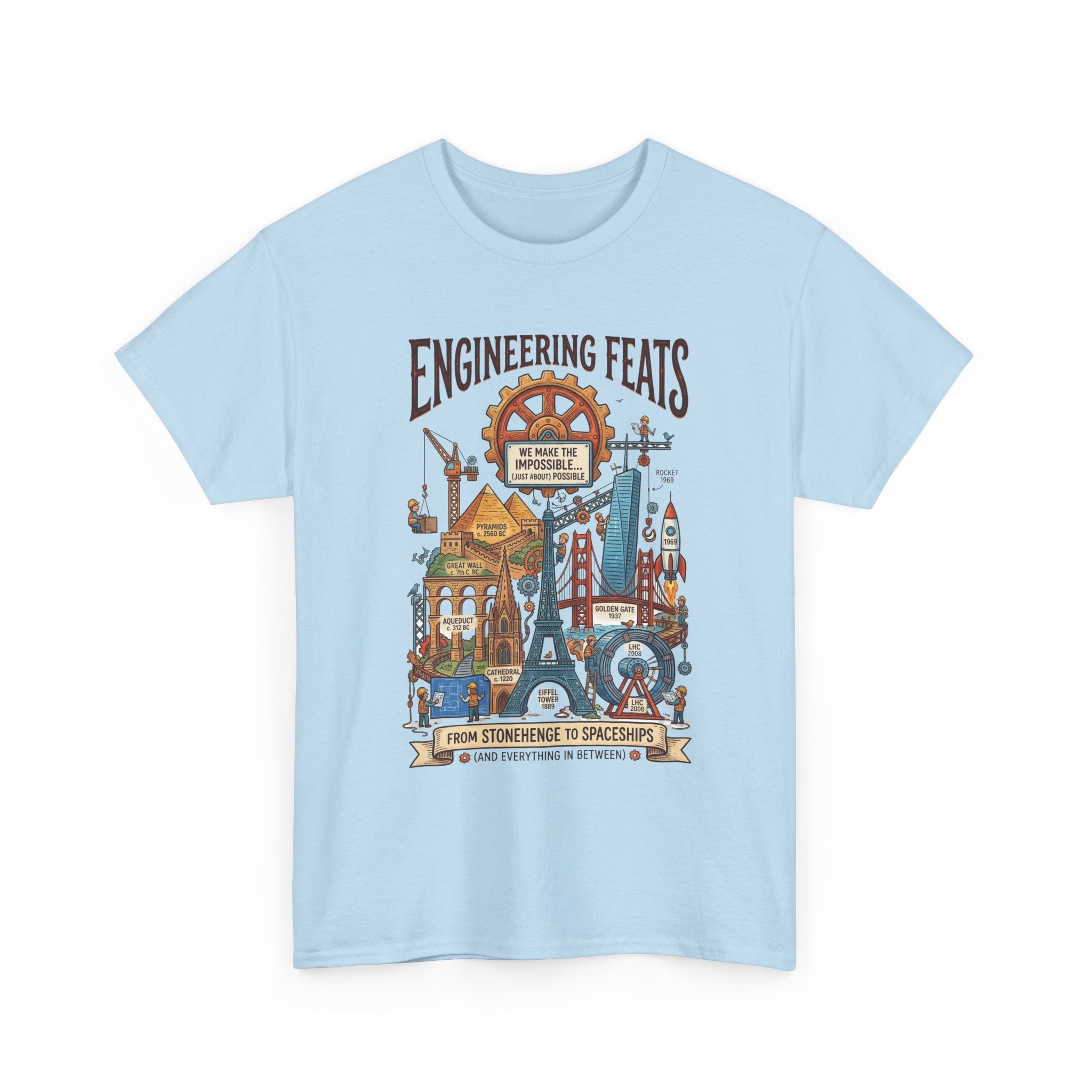 Engineering Feats T‑Shirt — STEM Vintage Landmark Illustration