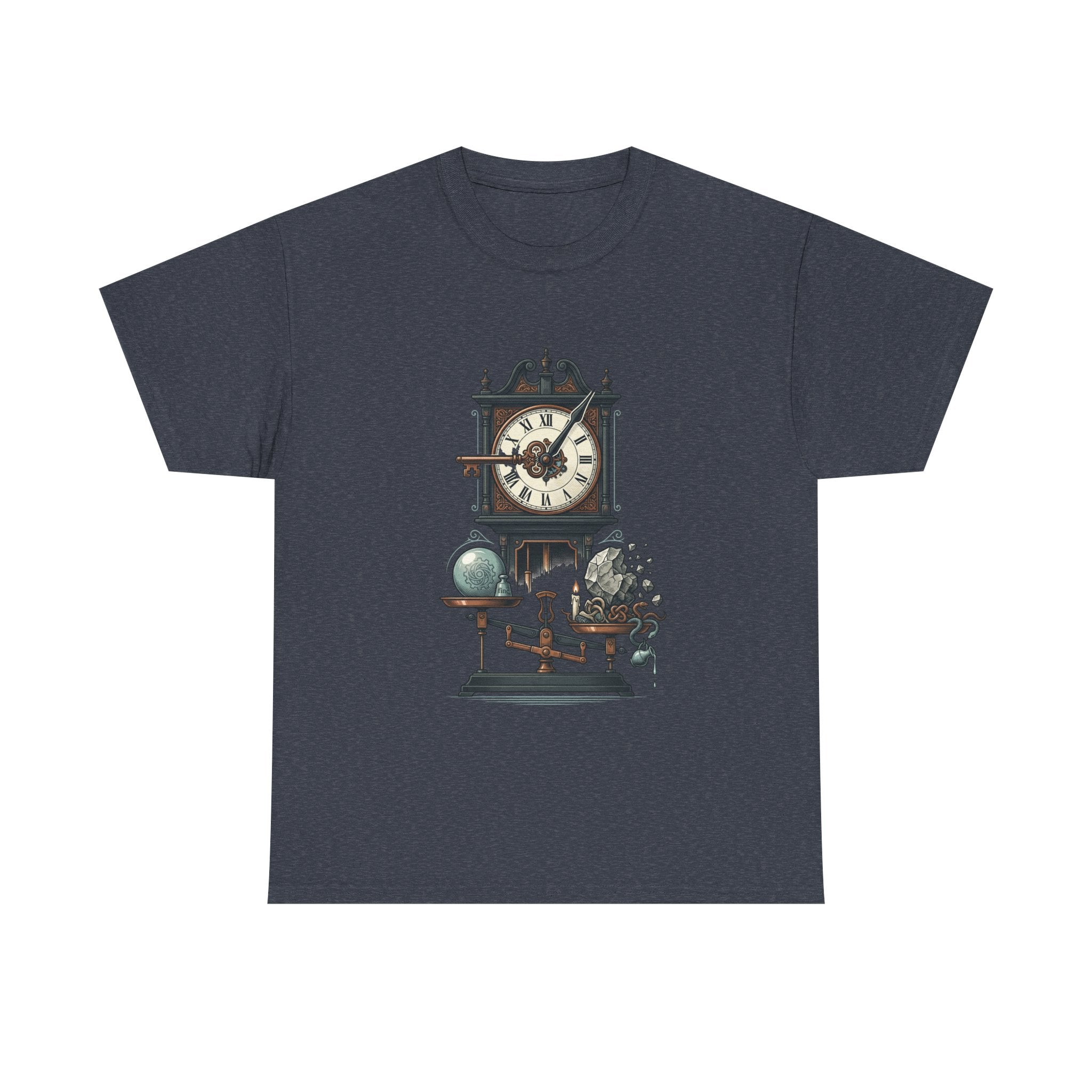 Vintage Clock & Globe Tee — Steampunk Timekeeper Graphic T-Shirt