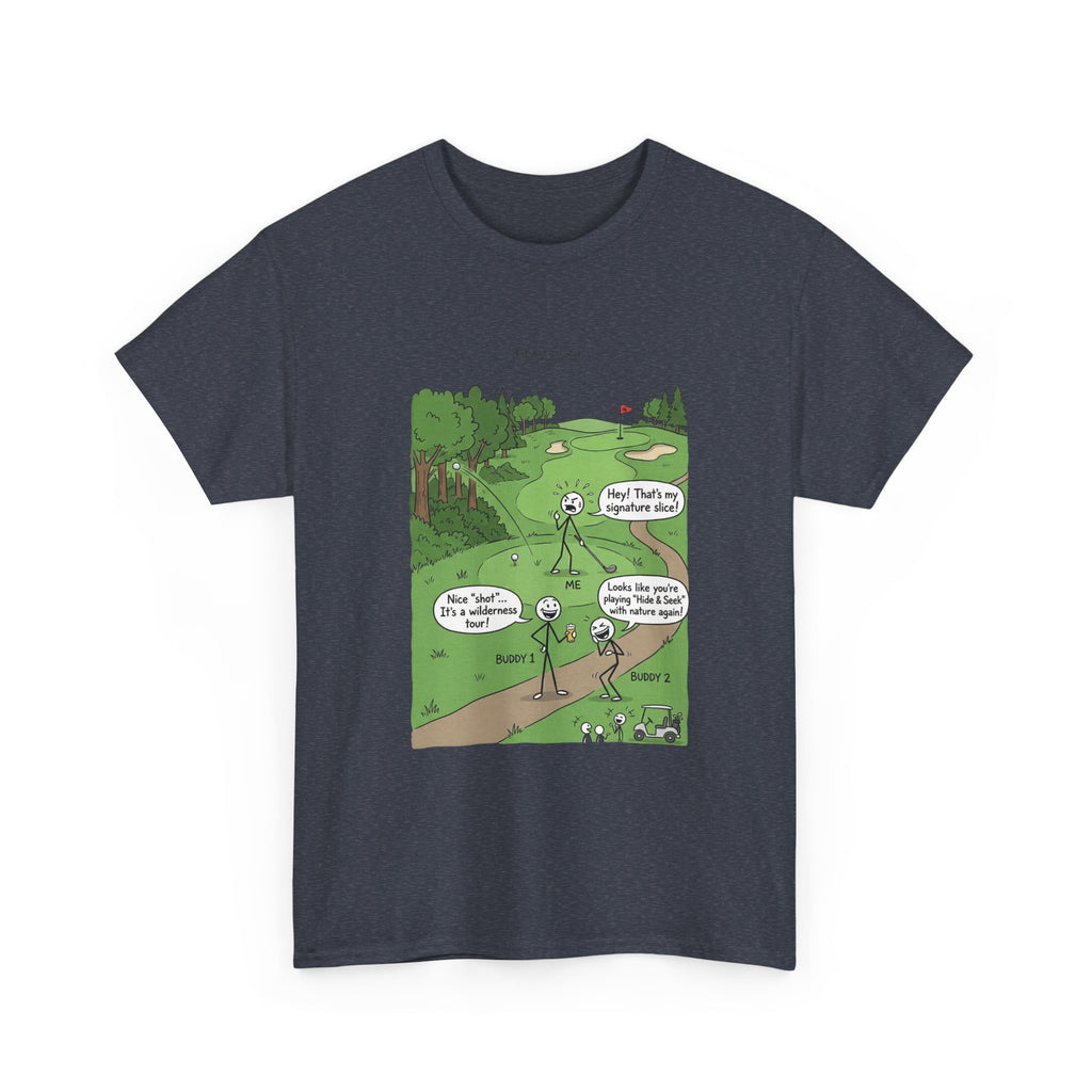 Golf Cartoons Graphic Tee — Funny Golf Humor T-Shirt ("Fore! That's a Mulligan, Dad")