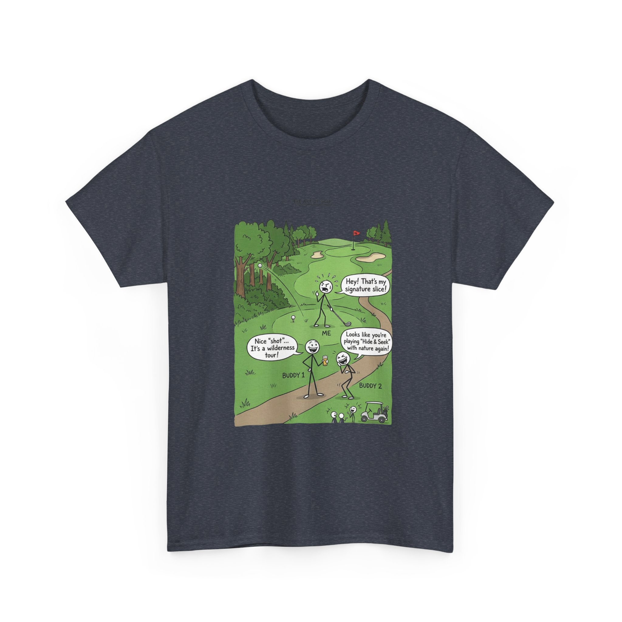 Golf Cartoons Graphic Tee — Funny Golf Humor T-Shirt ("Fore! That's a Mulligan, Dad")
