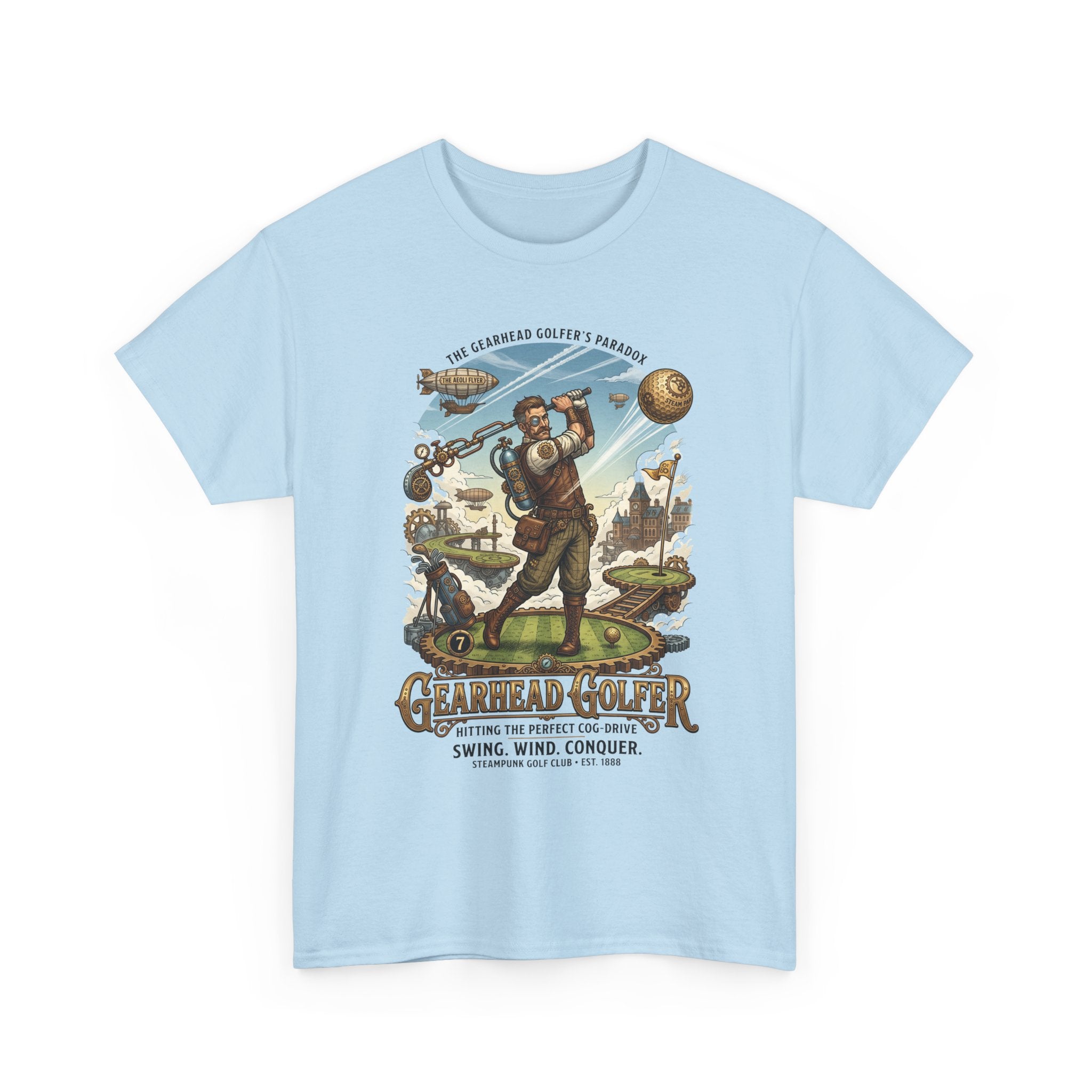 Steampunk Golf T-Shirt - 'Gearhead Golfer' Vintage Car & Golf Humor Tee