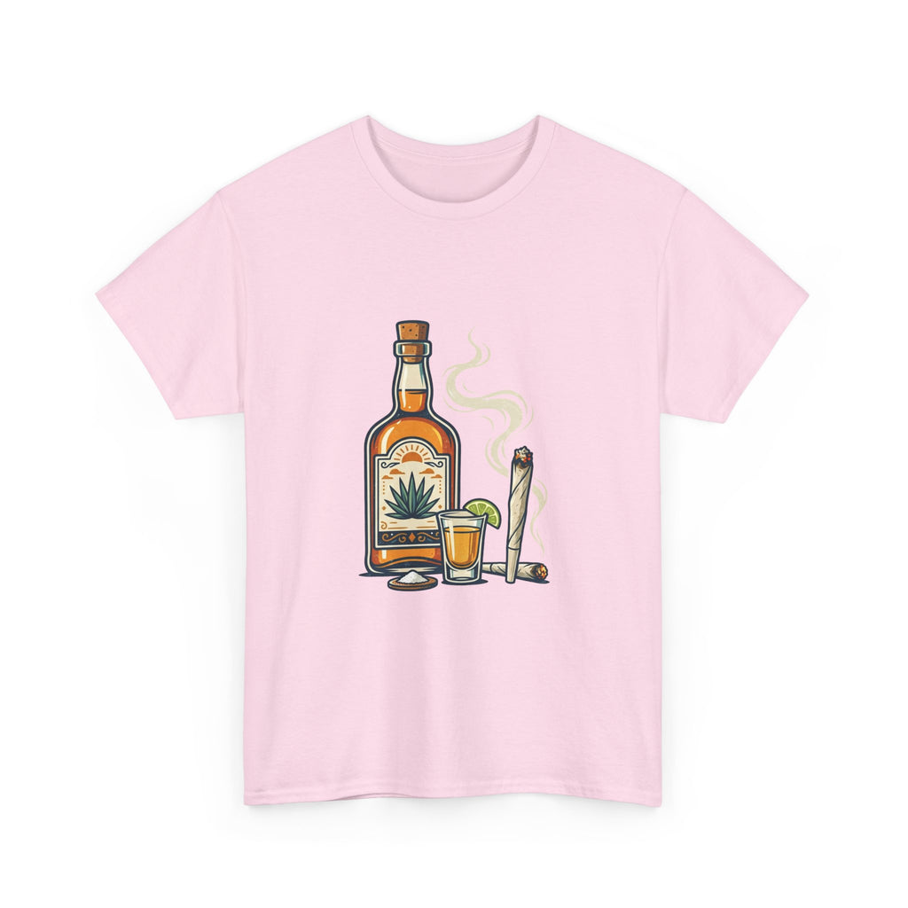 Tequila & Joint T-Shirt — Mexican Agave Bottle with Shot Glass and Joint Graphic