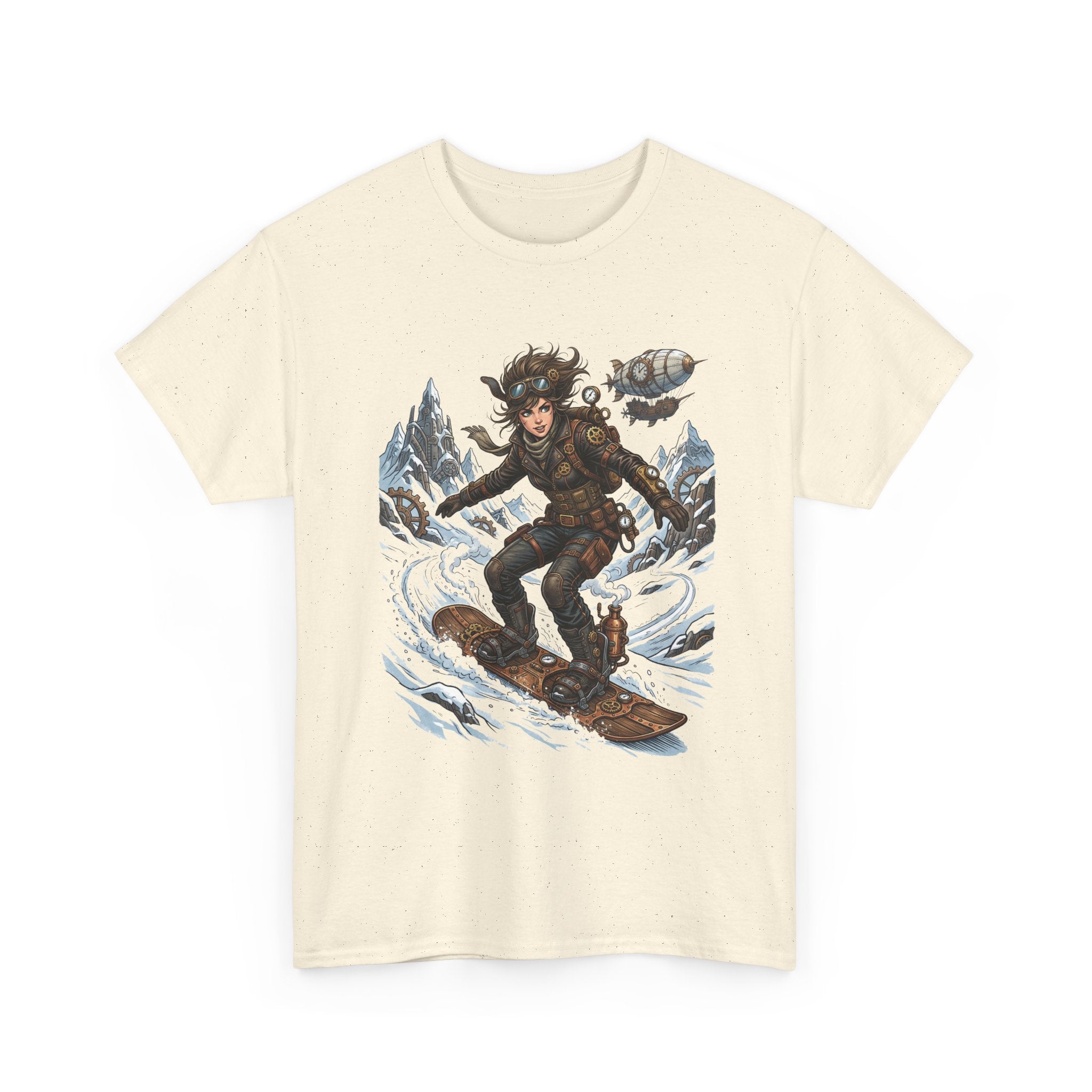 Steampunk Girl Snowboarder Graphic Tee — Winter Snowboarding Adventure Shirt