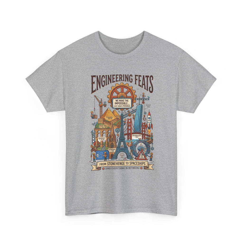 Engineering Feats T‑Shirt — STEM Vintage Landmark Illustration