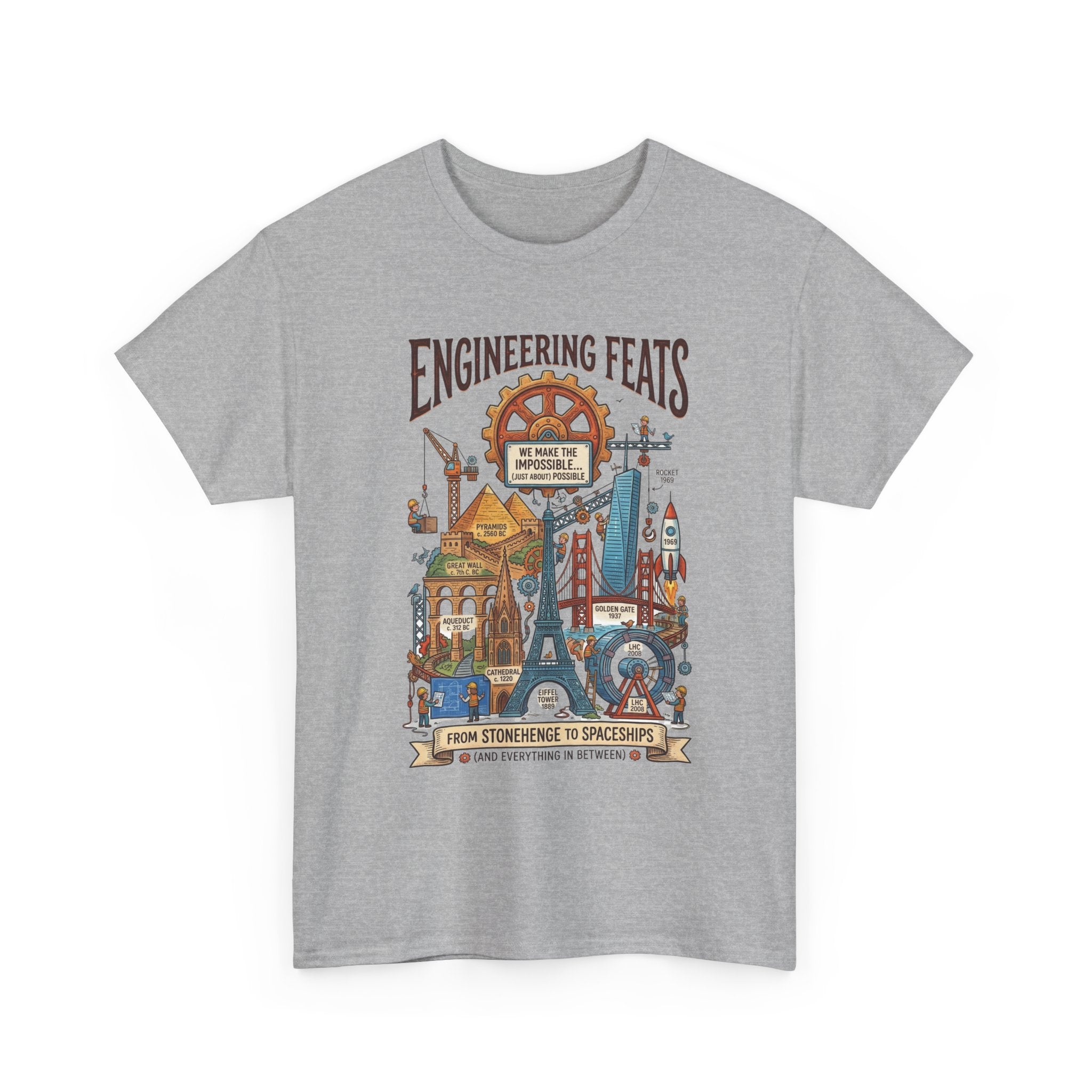 Engineering Feats T‑Shirt — STEM Vintage Landmark Illustration