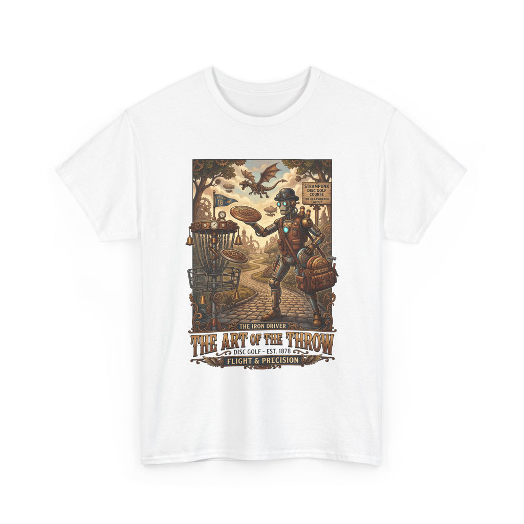 Steampunk Disc Golf T-Shirt — "The Art of the Throw" Vintage Disc Golfer Graphic Tee
