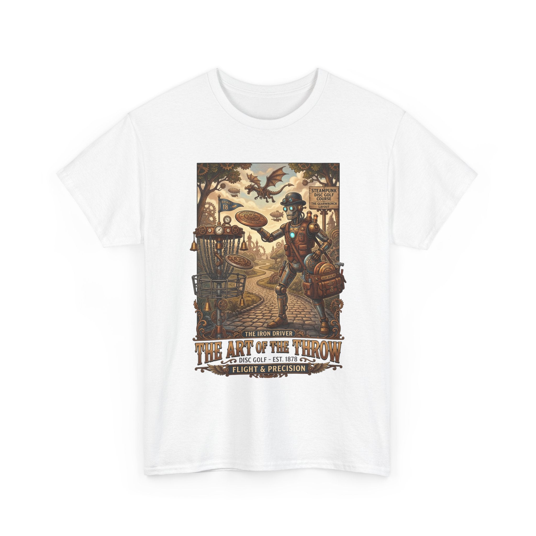 Steampunk Disc Golf T-Shirt — "The Art of the Throw" Vintage Disc Golfer Graphic Tee