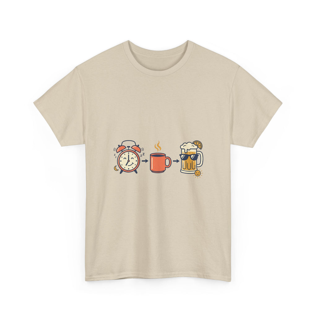Day Drinking Tee — Alarm, Coffee & Beer Cute Icon Trio Graphic Shirt