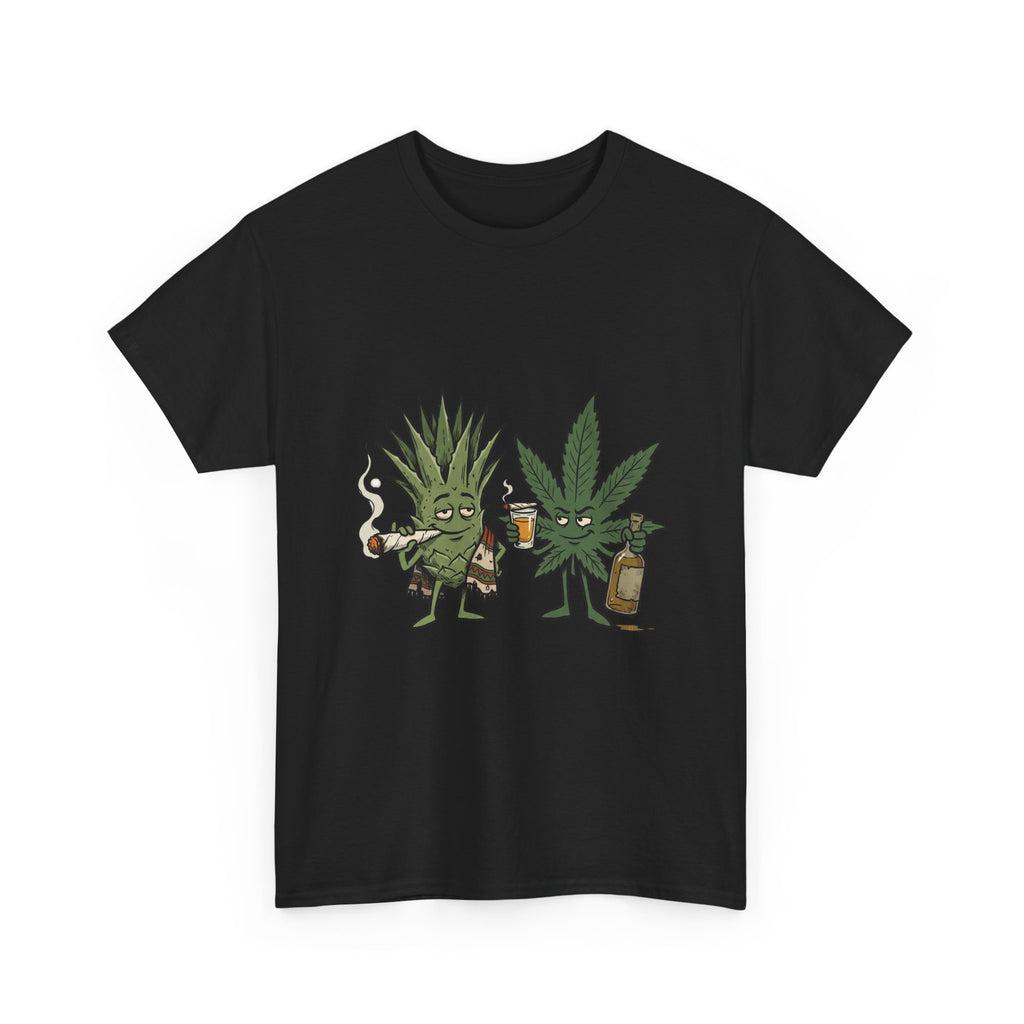 Marijuana Leaf and Agave Friends T-Shirt – Funny Cannabis Leaf & Tequila Smoking Tee
