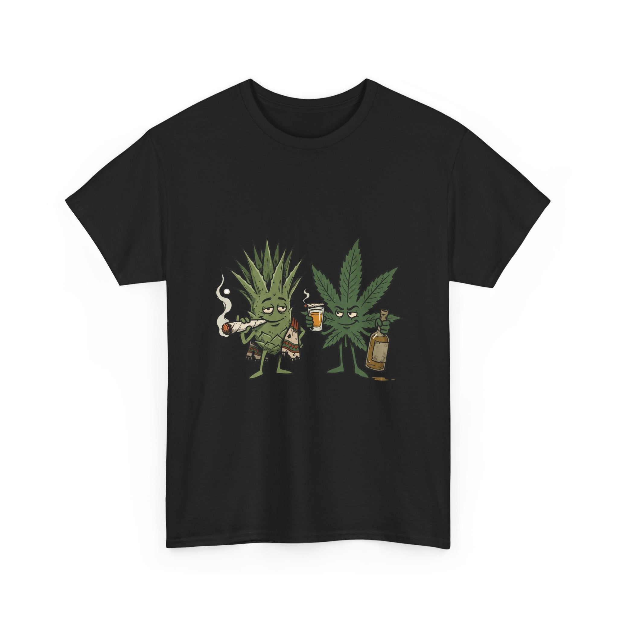 Marijuana Leaf and Agave Friends T-Shirt – Funny Cannabis Leaf & Tequila Smoking Tee