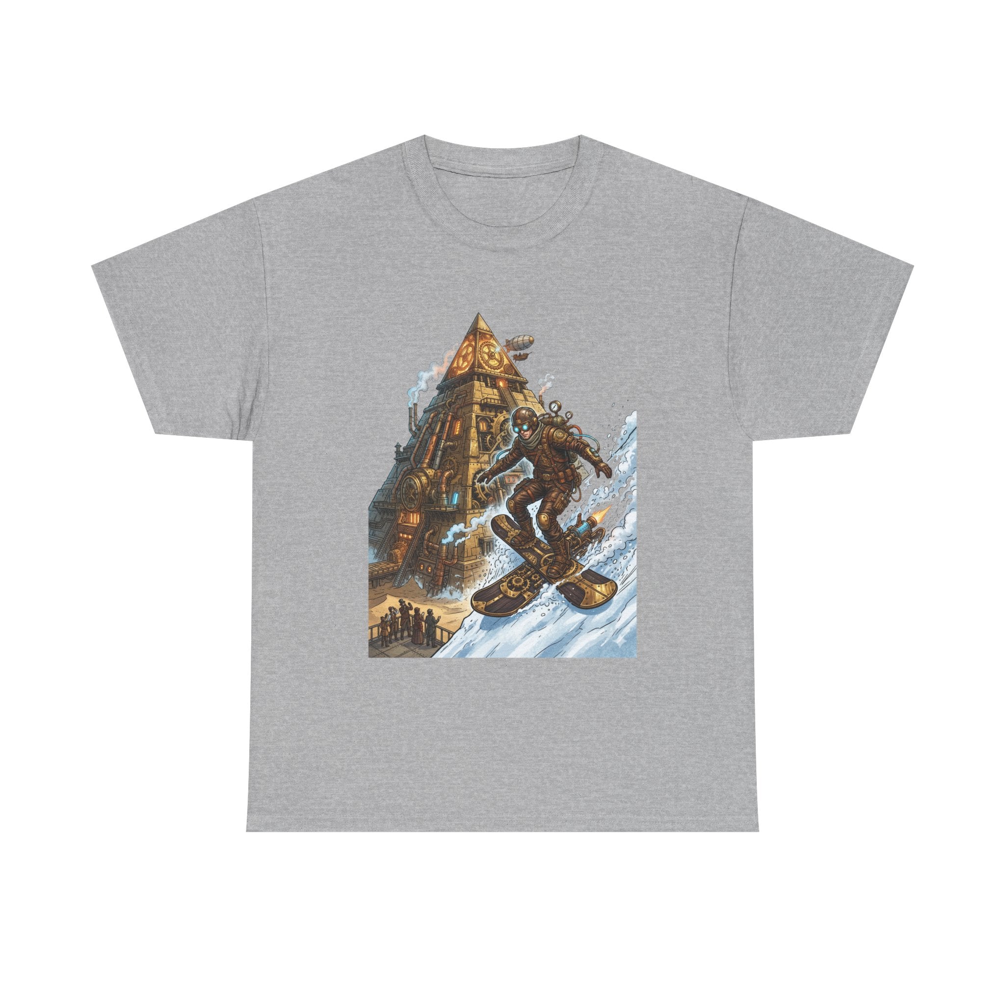 Steampunk Snowboard T‑Shirt — Retro Mountain Adventure Graphic Tee