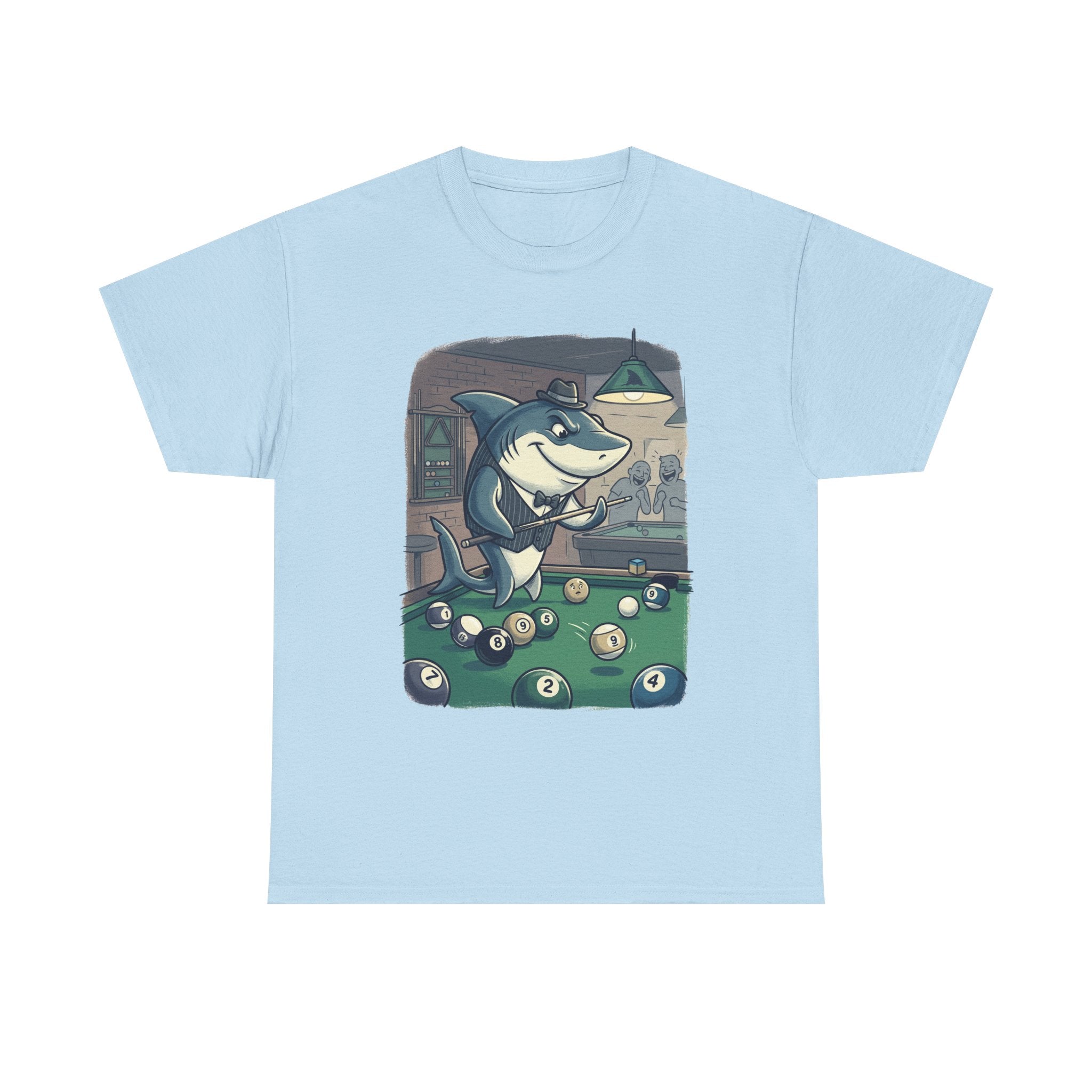 Shark Playing Pool T-Shirt – Funny Billiards Cartoon Tee