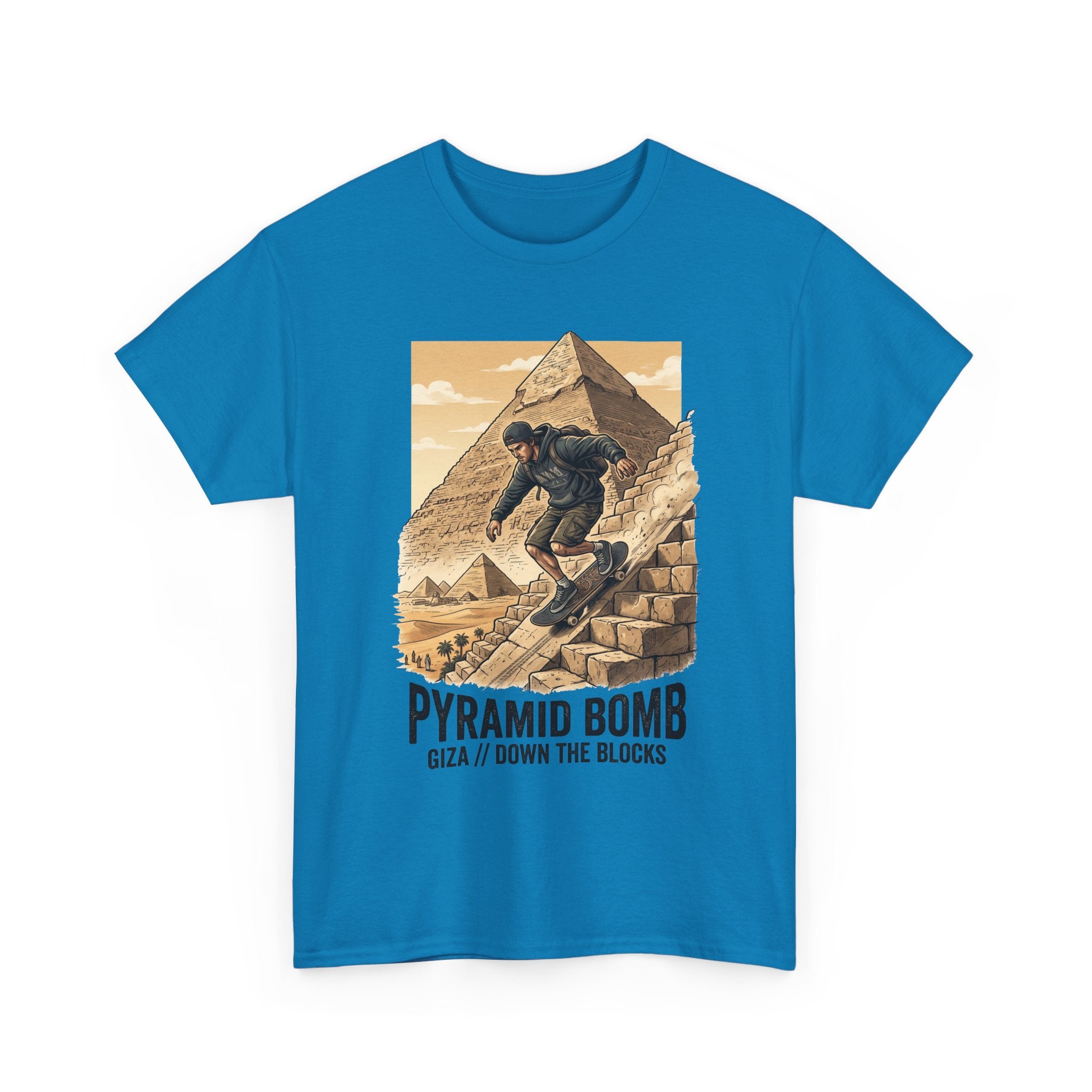 Pyramid Bomb Skateboarding T-Shirt — "Pyramid Bomb: Giza / Down The Blocks" Vintage Skate Tee