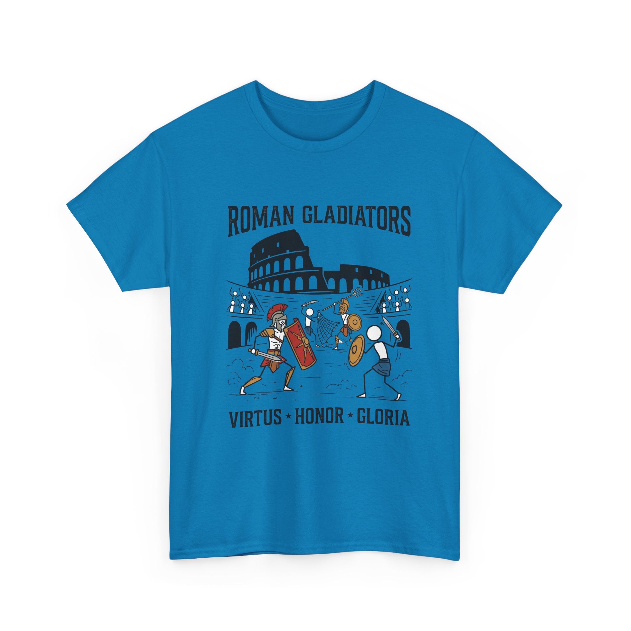 Roman Gladiators T-Shirt — Colosseum Design with "Virtus • Honor • Gloria"