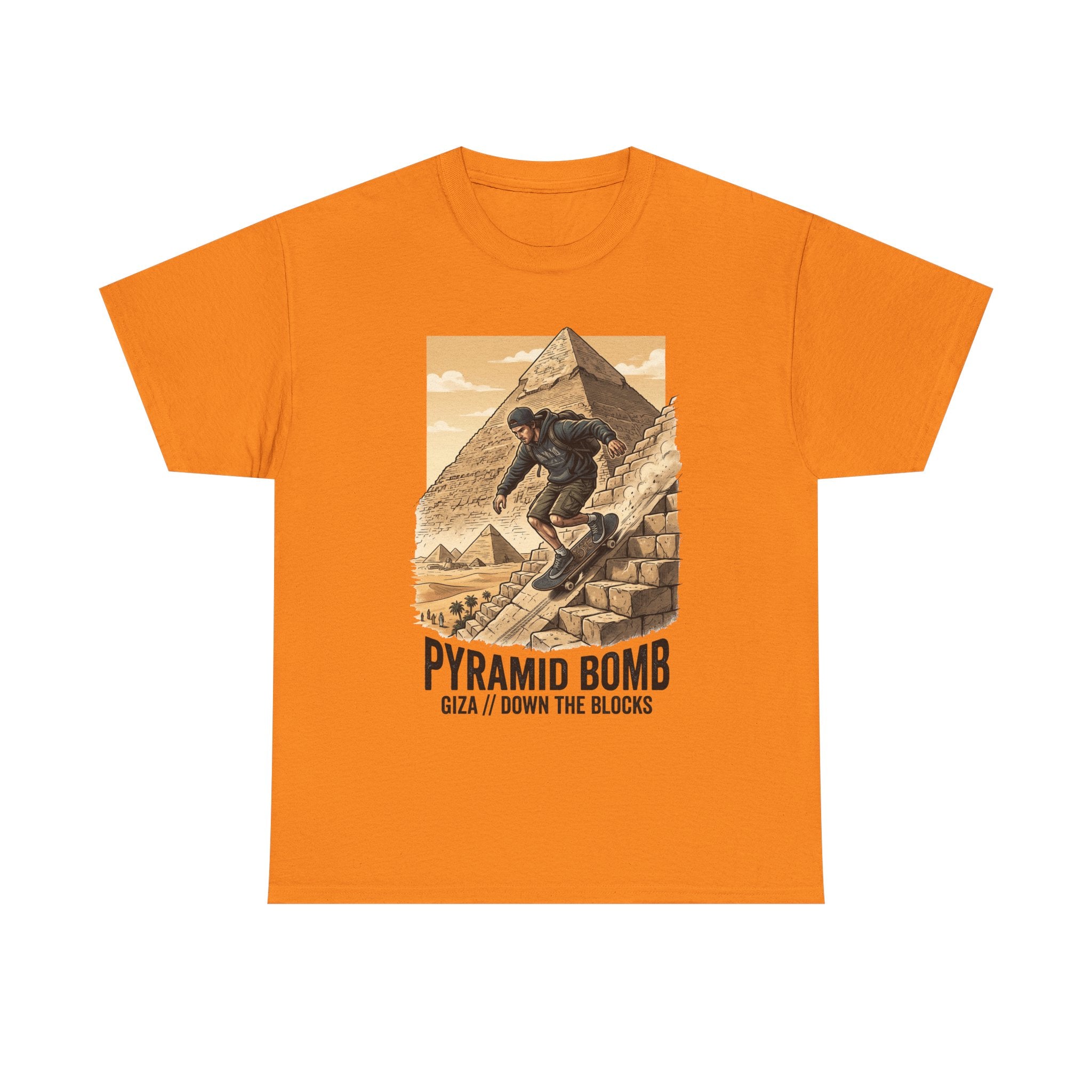 Pyramid Bomb Skateboarding T-Shirt — "Pyramid Bomb: Giza / Down The Blocks" Vintage Skate Tee