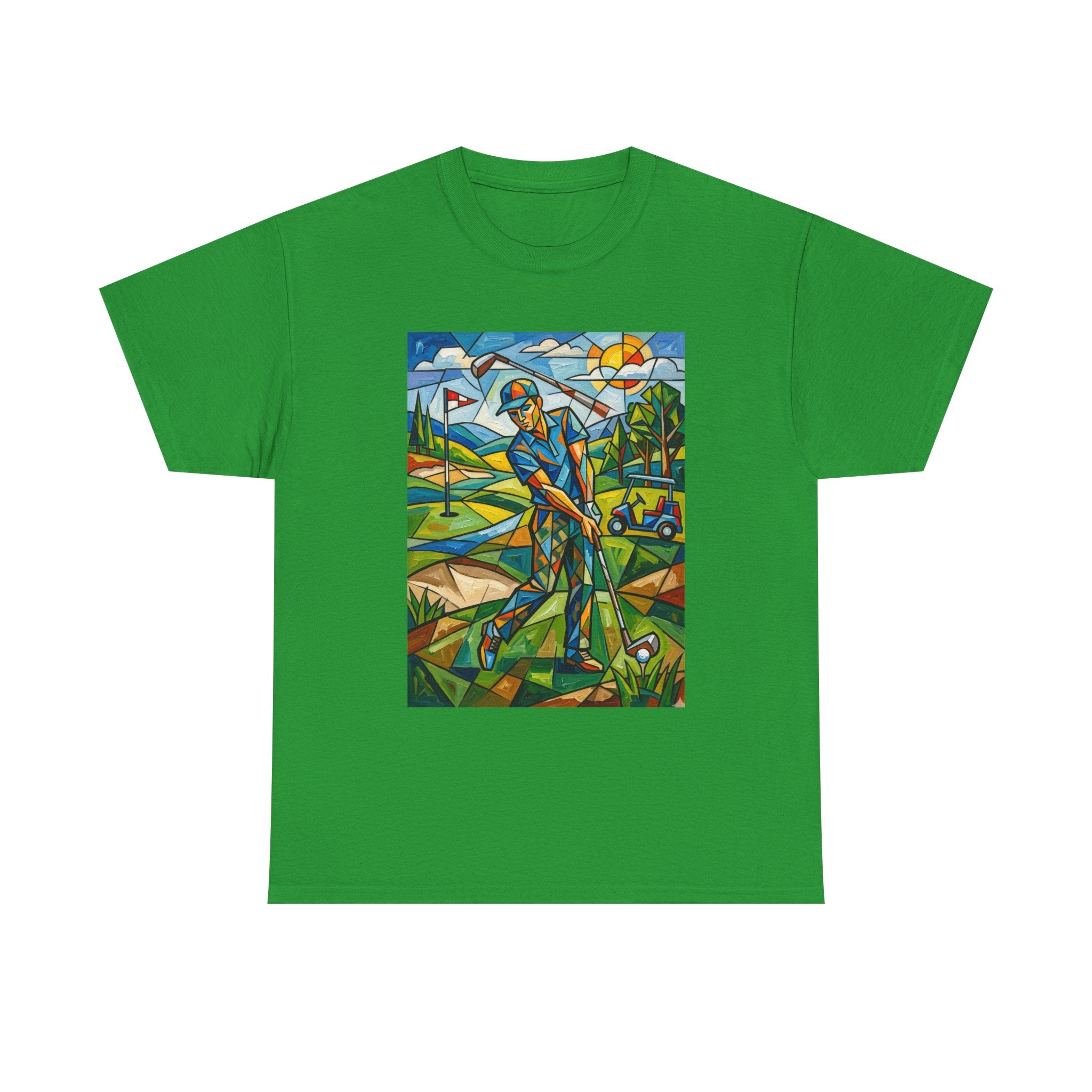 Golf Stained Glass Art Tee — Colorful Golfer Graphic T-Shirt