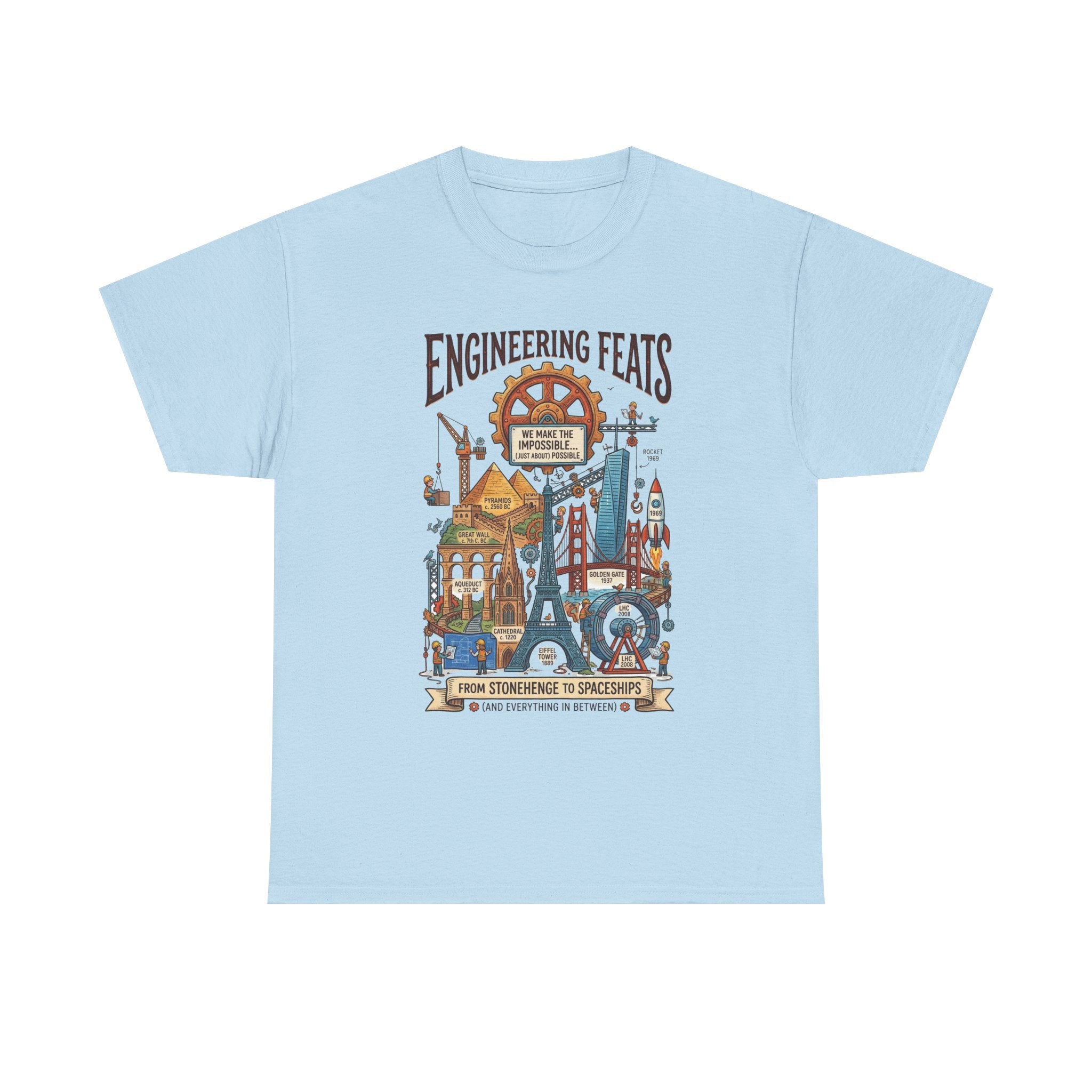 Engineering Feats T‑Shirt — STEM Vintage Landmark Illustration