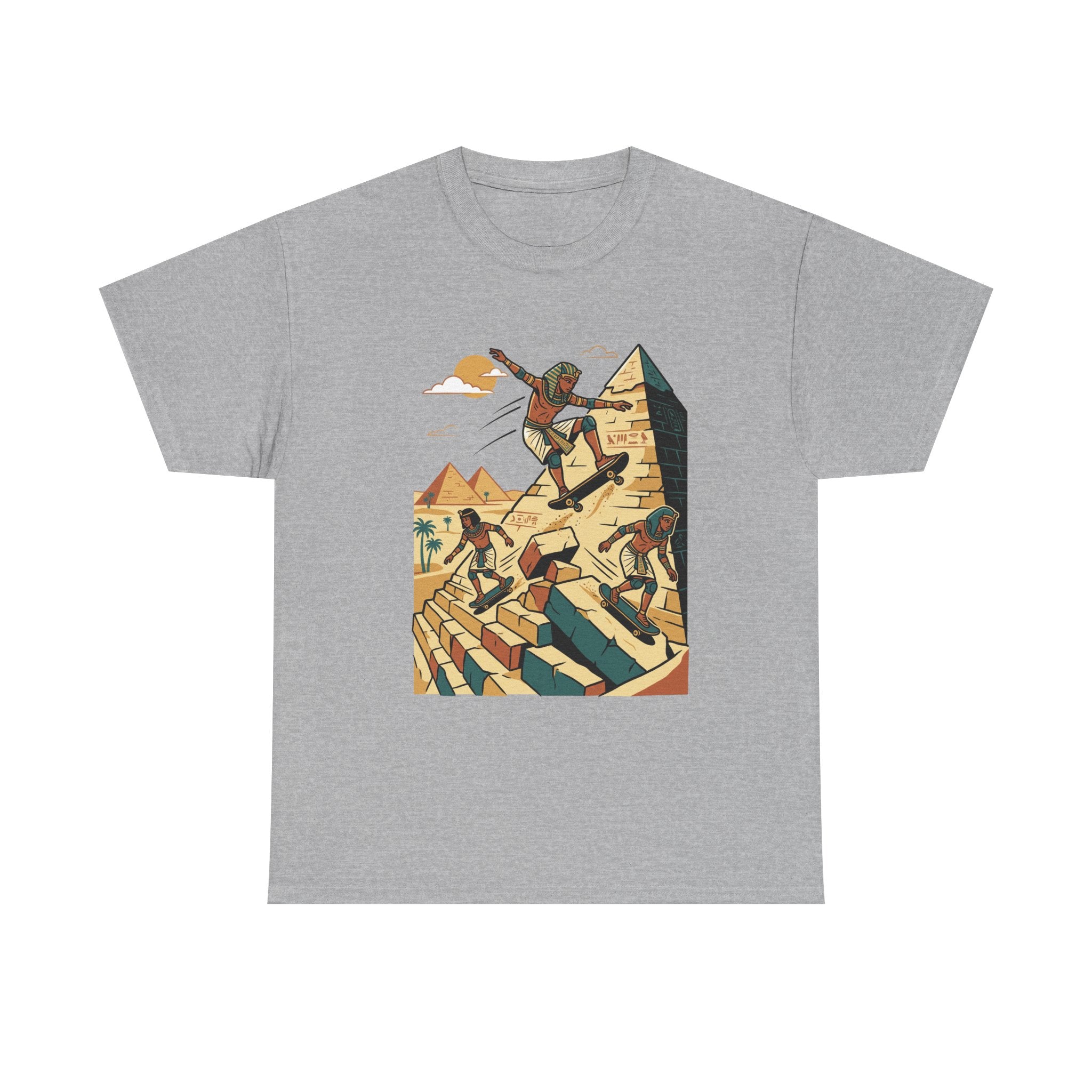 Egyptian Pyramid Skateboard T‑Shirt — Retro Skateboarding Pharaohs Graphic Tee
