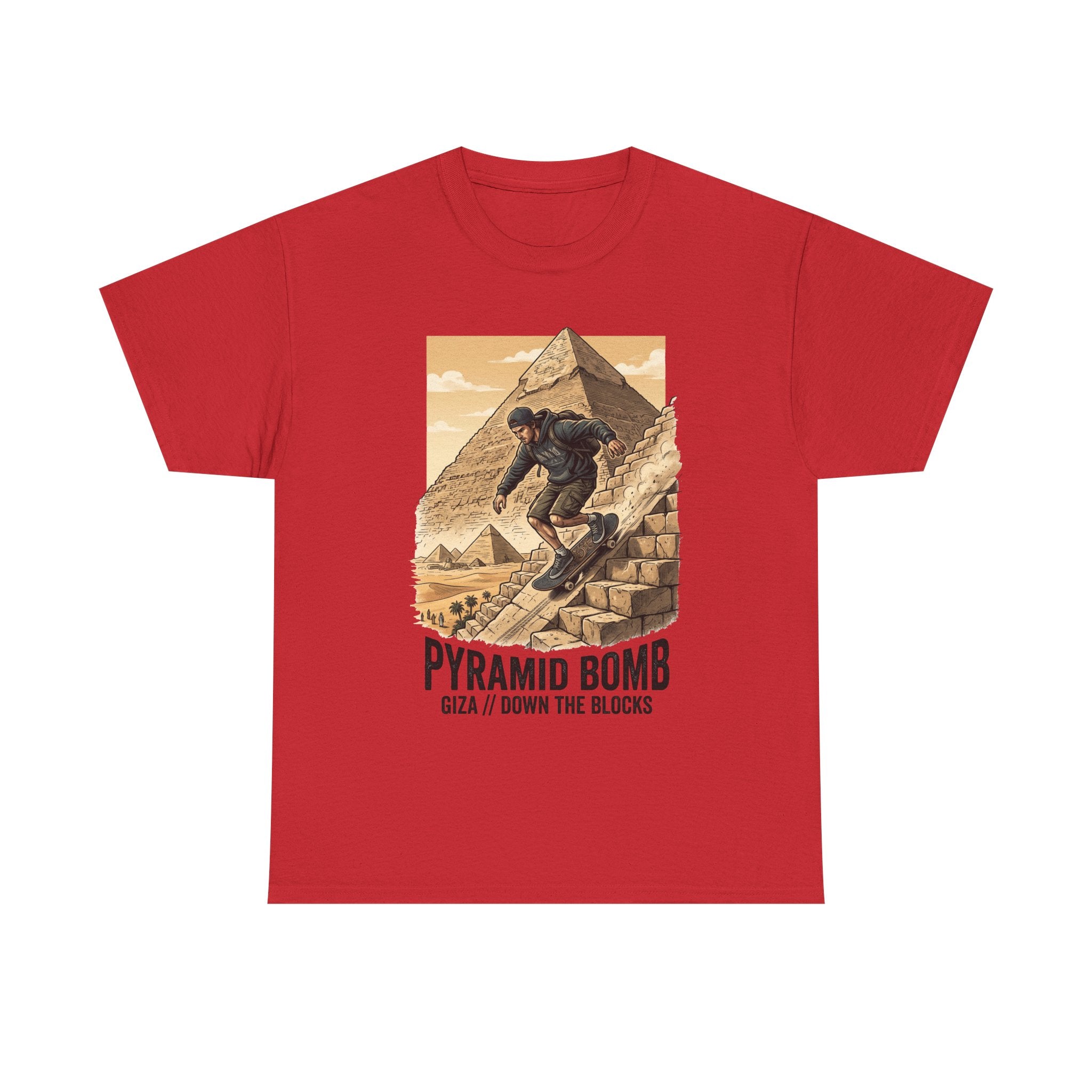 Pyramid Bomb Skateboarding T-Shirt — "Pyramid Bomb: Giza / Down The Blocks" Vintage Skate Tee