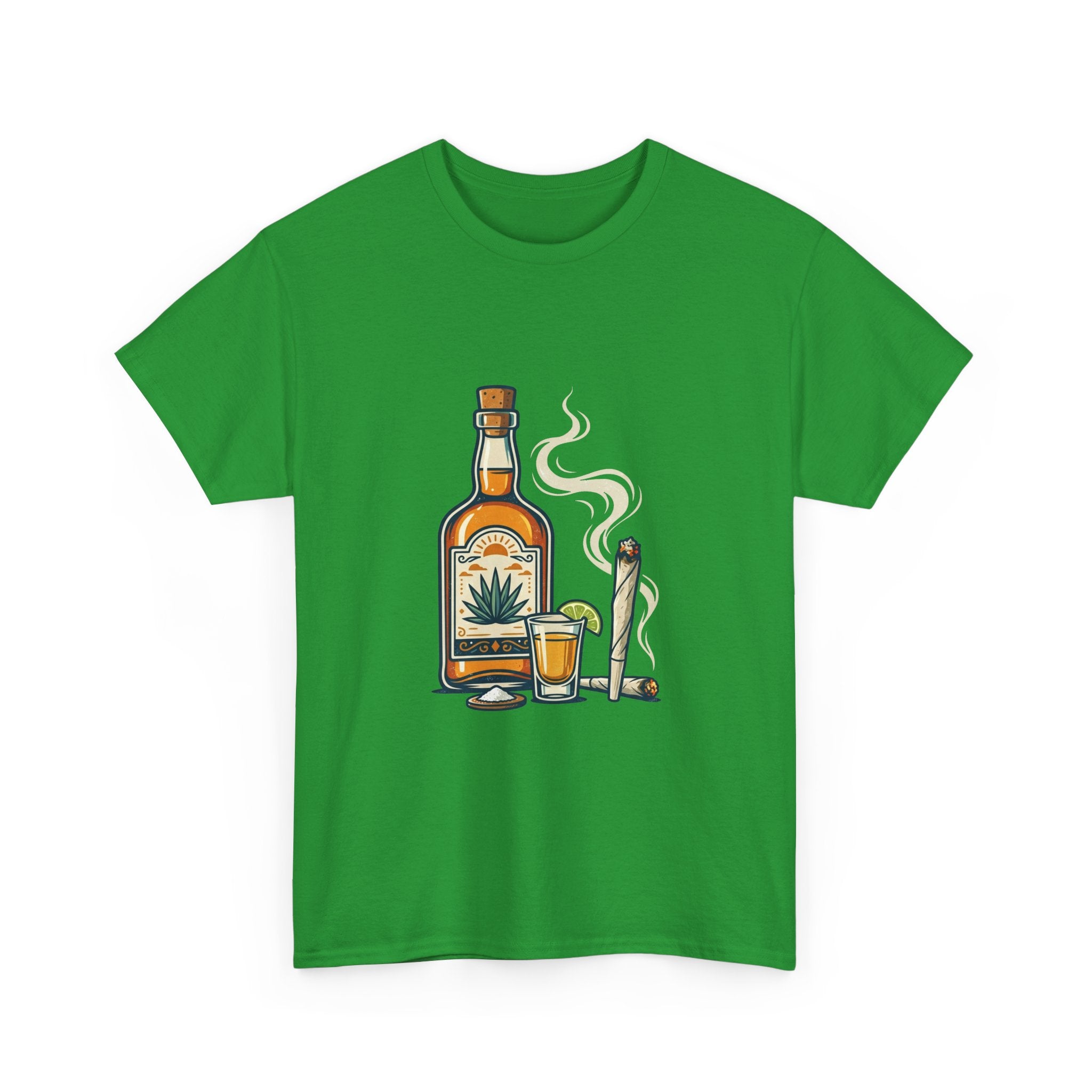 Tequila & Joint T-Shirt — Mexican Agave Bottle with Shot Glass and Joint Graphic
