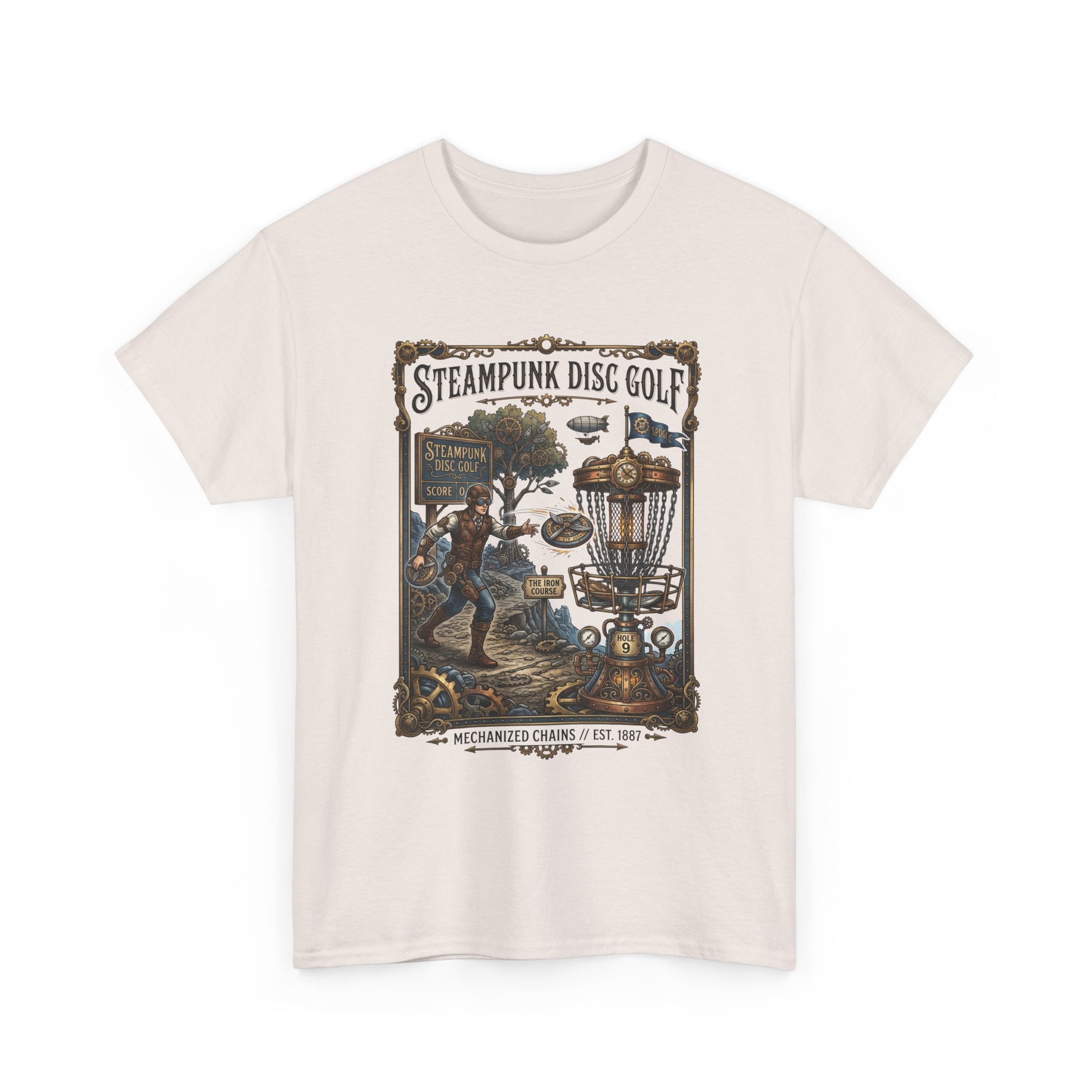 Steampunk Disc Golf T-Shirt — Vintage Victorian Disc Golf Poster Tee