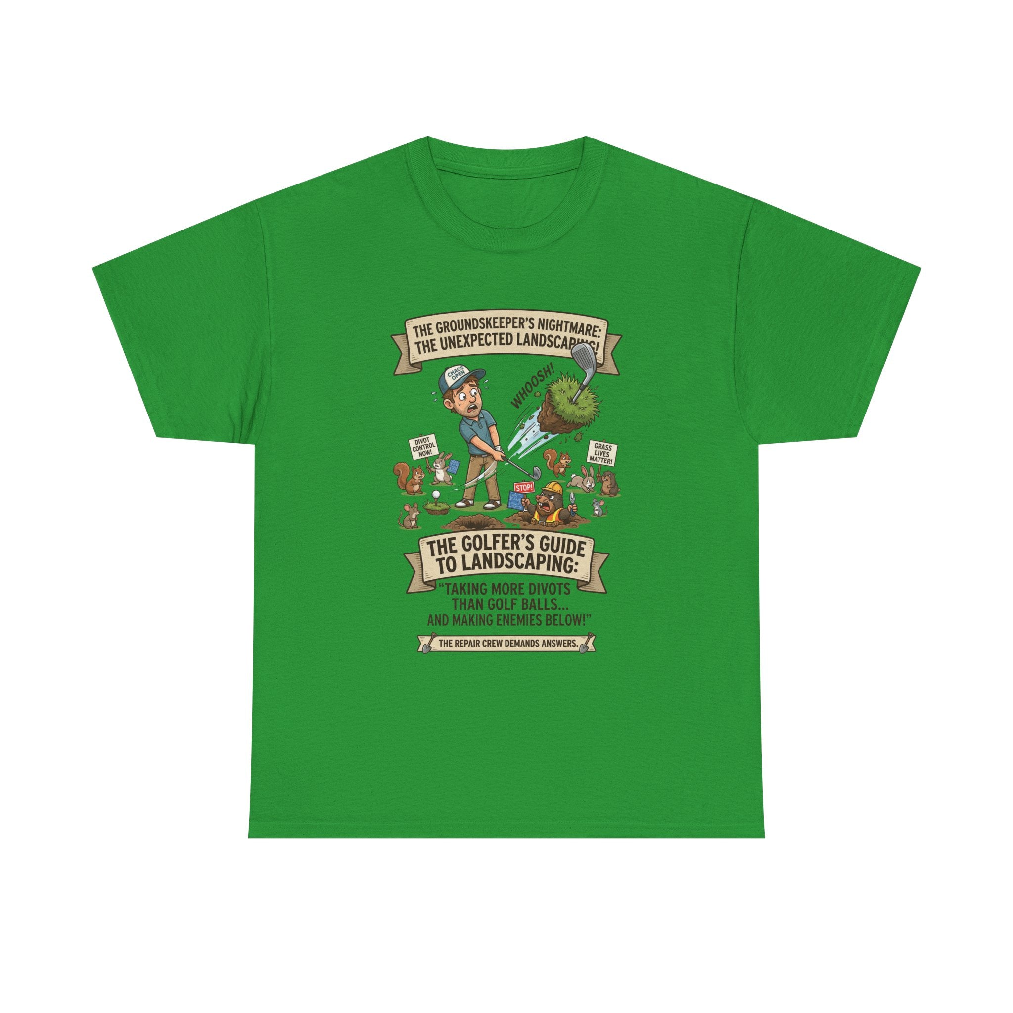 Golf T-Shirt — "The Golfer’s Guide to Landscaping" Funny Divot Course Humor Tee