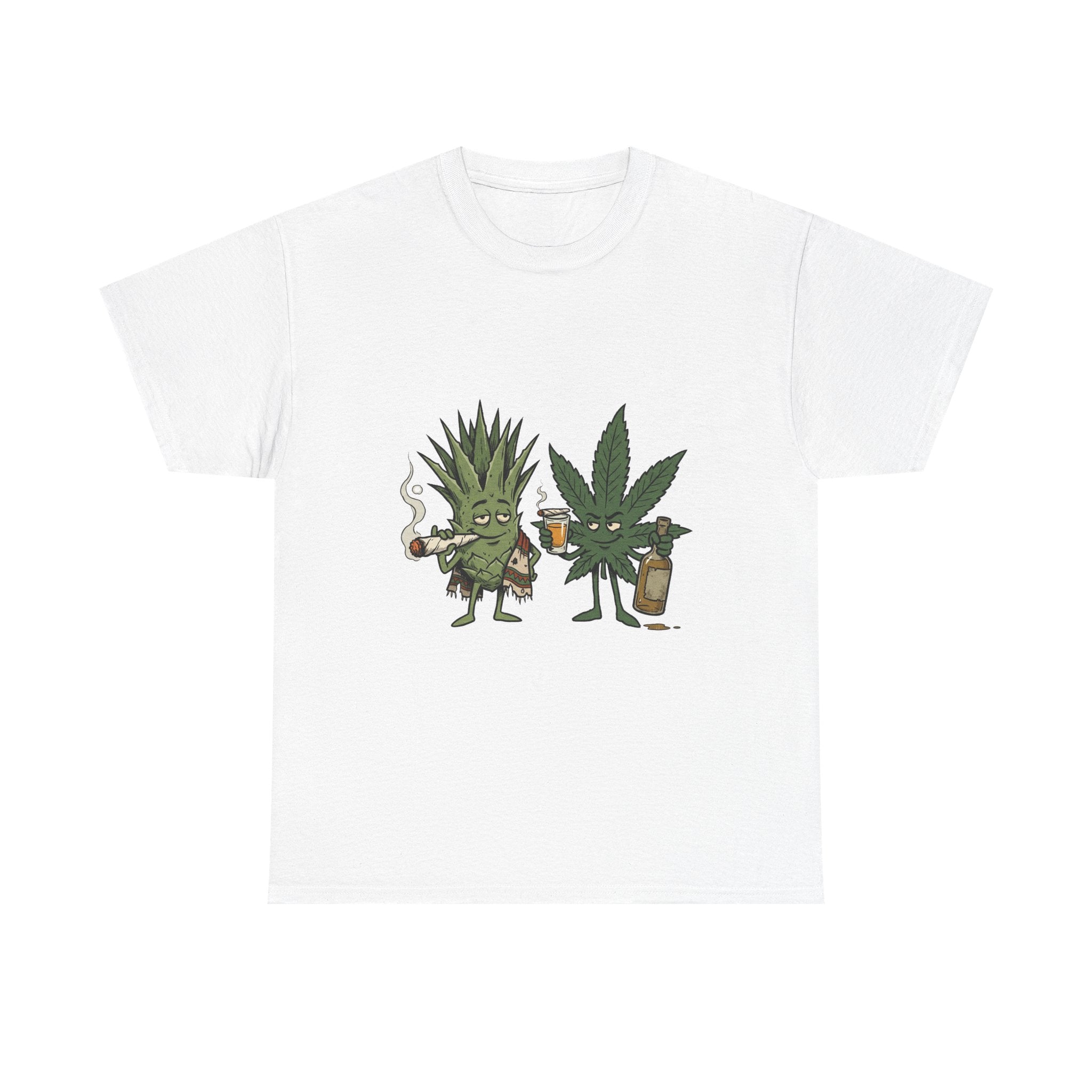 Marijuana Leaf and Agave Friends T-Shirt – Funny Cannabis Leaf & Tequila Smoking Tee