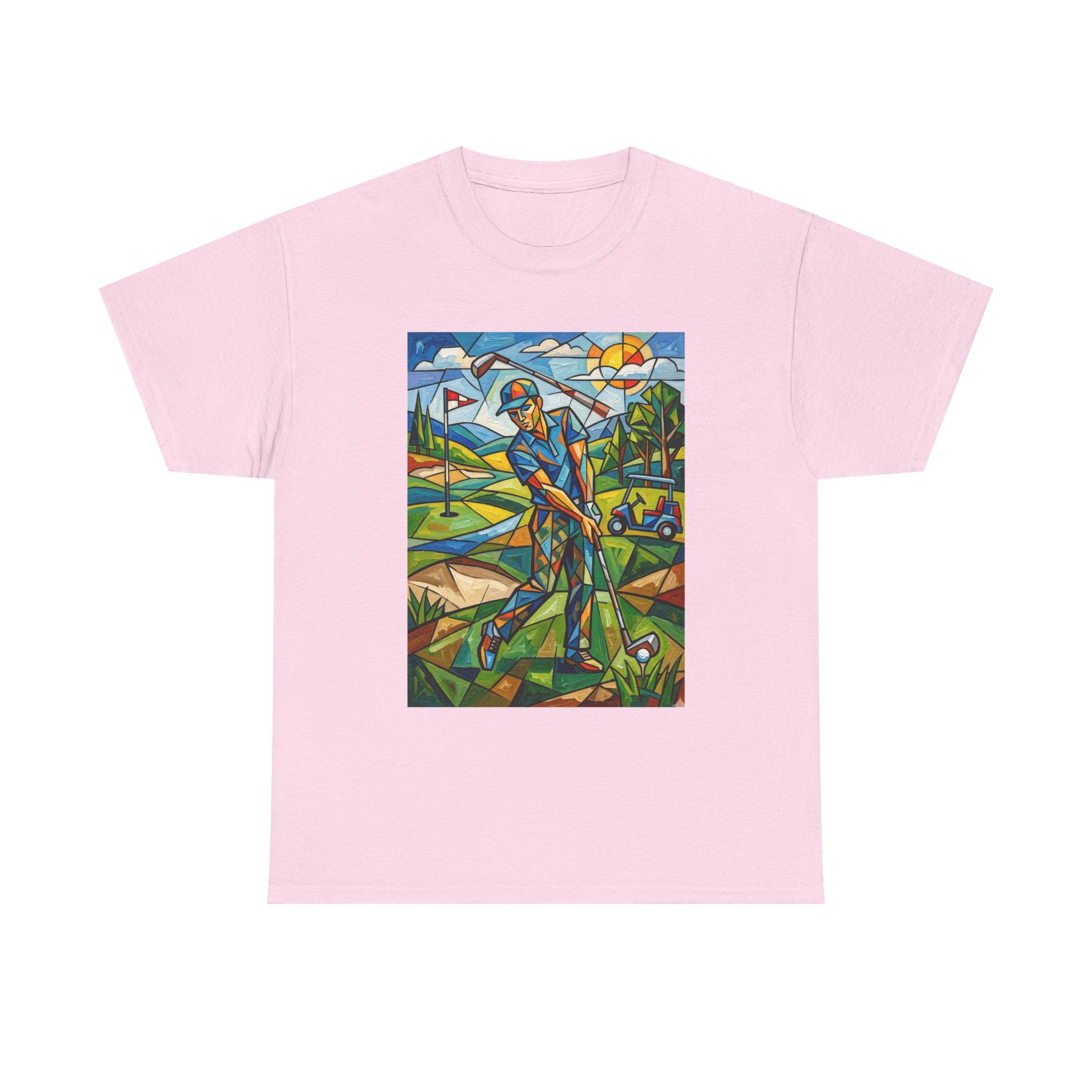 Golf Stained Glass Art Tee — Colorful Golfer Graphic T-Shirt