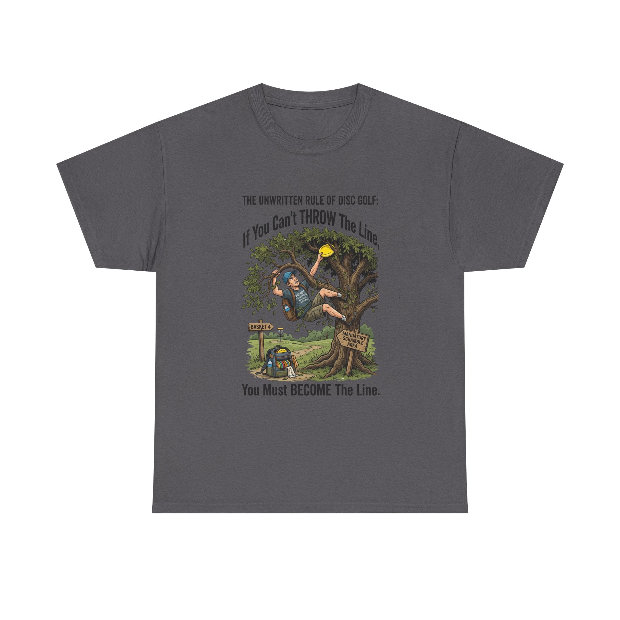 Disc Golf T-Shirt - "If You Can't Throw the Line, You Must Become the Line" Vintage Golf Cartoon Tee