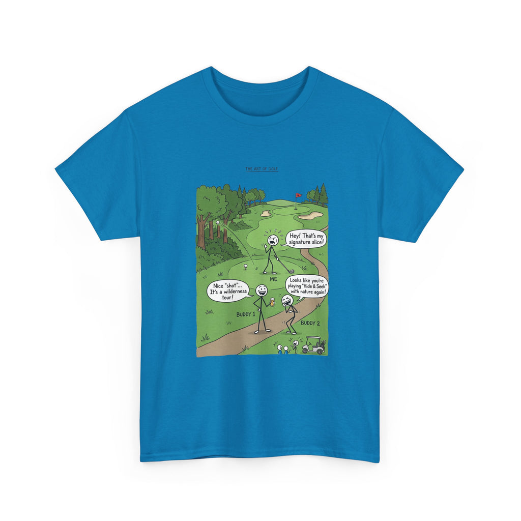 Golf Cartoons Graphic Tee — Funny Golf Humor T-Shirt ("Fore! That's a Mulligan, Dad")