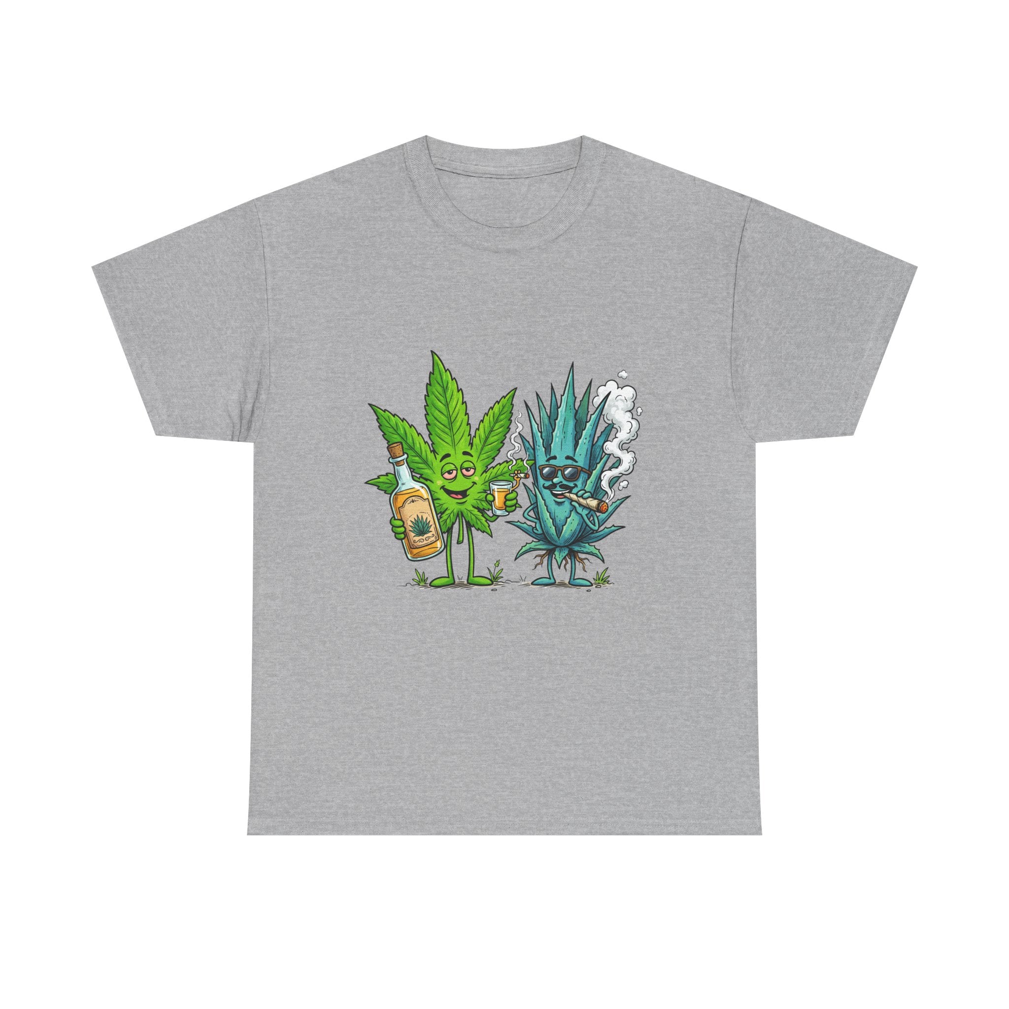 A Tequila & Cannabis Buds Friends T-Shirt — Funny Weed/Agave Leaf & Joint Graphic Tee