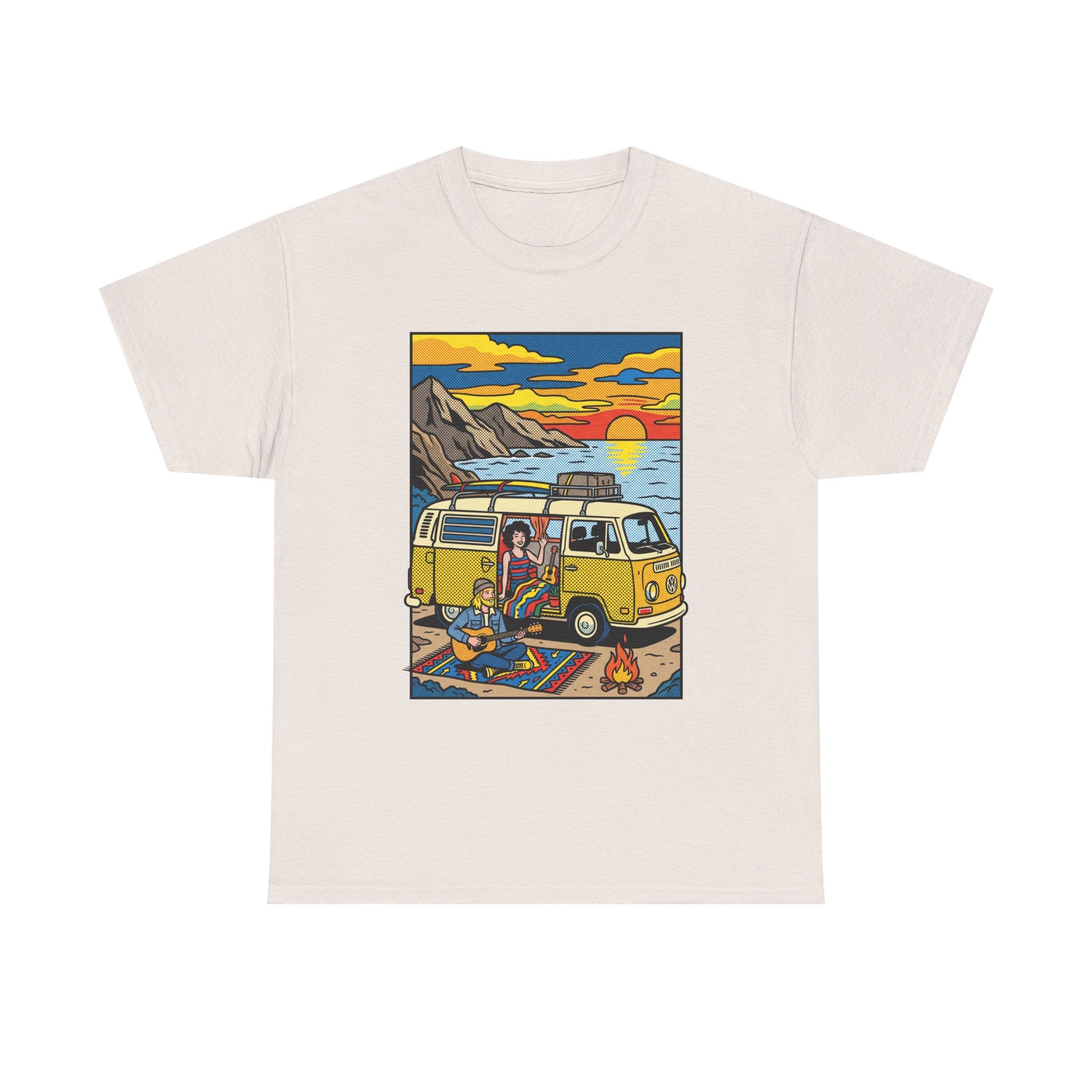 Surf Van Sunset T‑Shirt — Retro Camper Beach Scene Tee